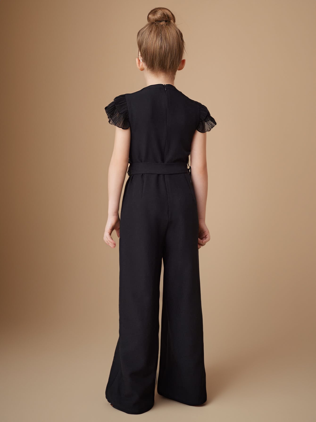 Chic Black Jumpsuit with Ruffle Sleeves for Girls Wholesale