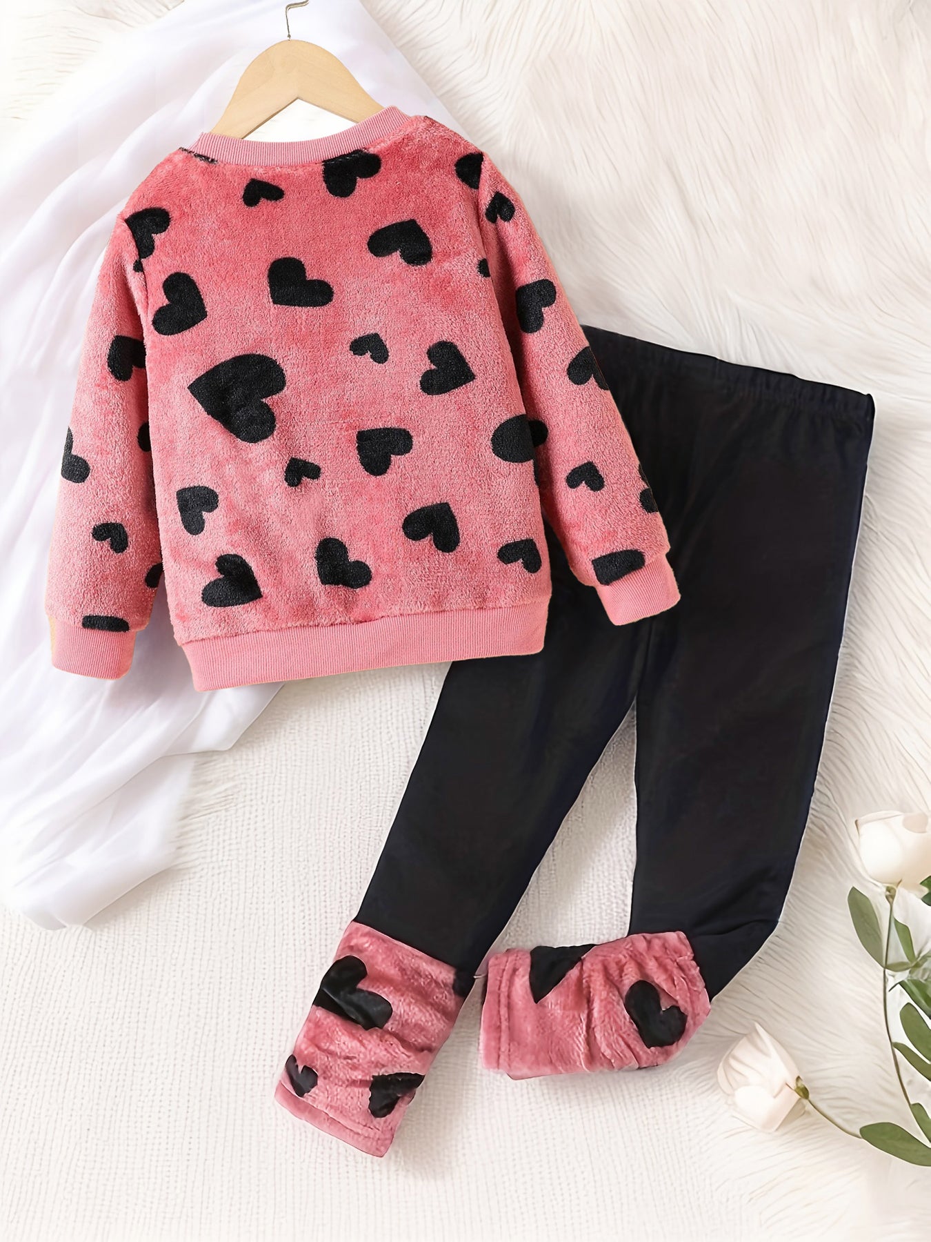 Heart Print Plush Sweatshirt & Leggings Set for Girls Wholesale