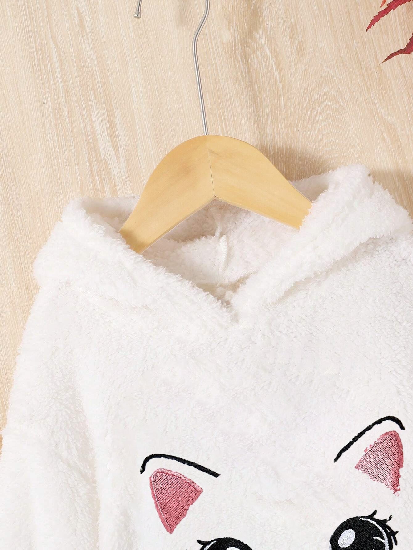 Girls' Fuzzy Cat Hoodie & Plush Jogger Set Wholesale