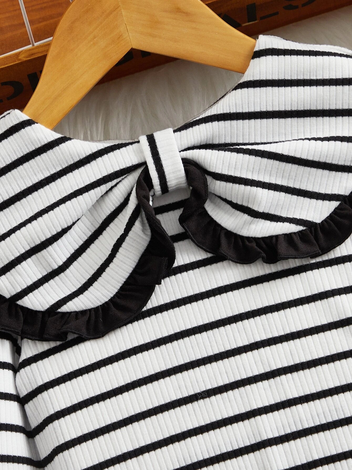 Girls’ Striped Ruffle Collar Top and Flared Pants Set Wholesale