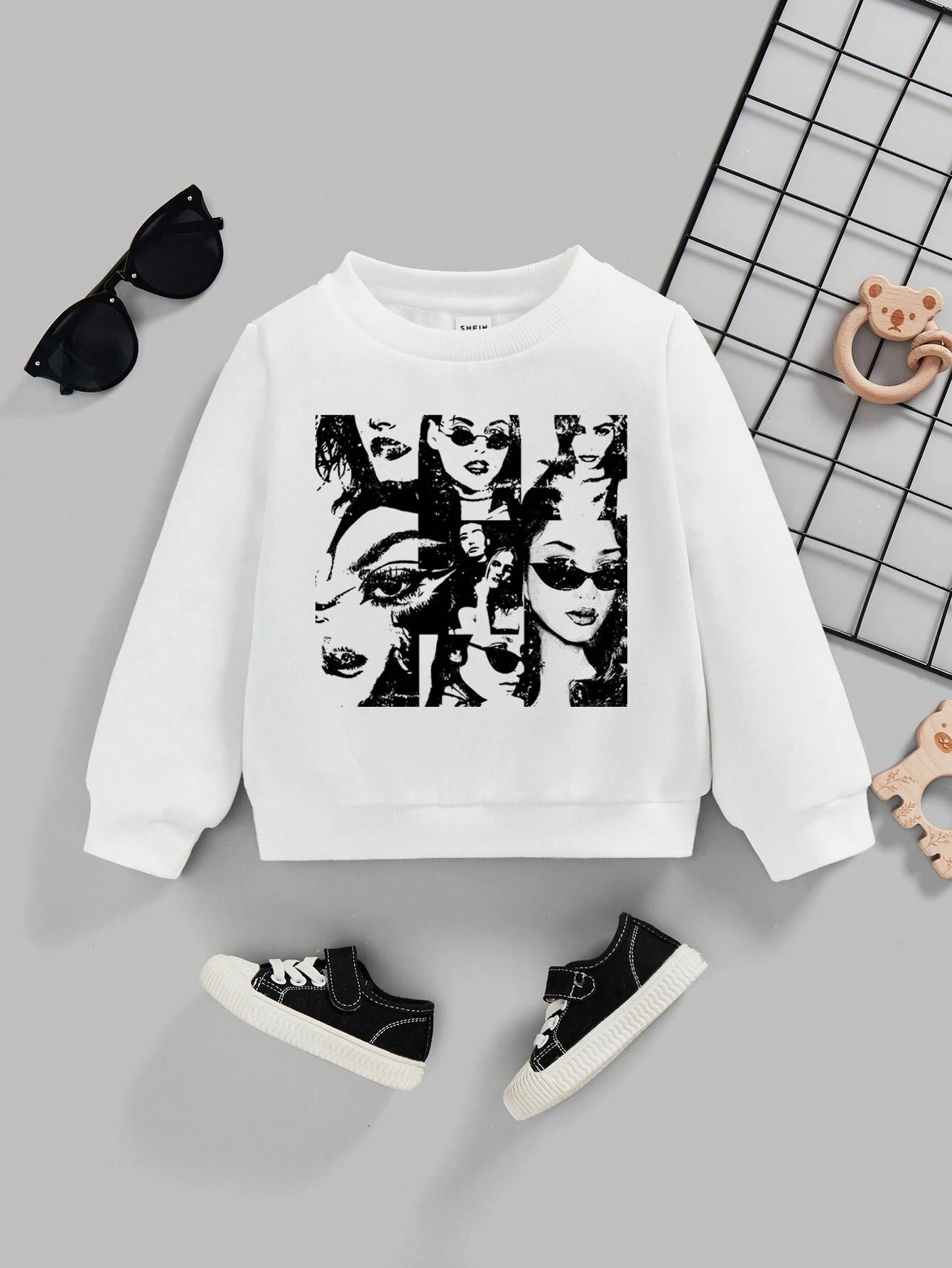 Girls' Graphic Sweatshirt & Faux Denim Cargo Pants Set Wholesale