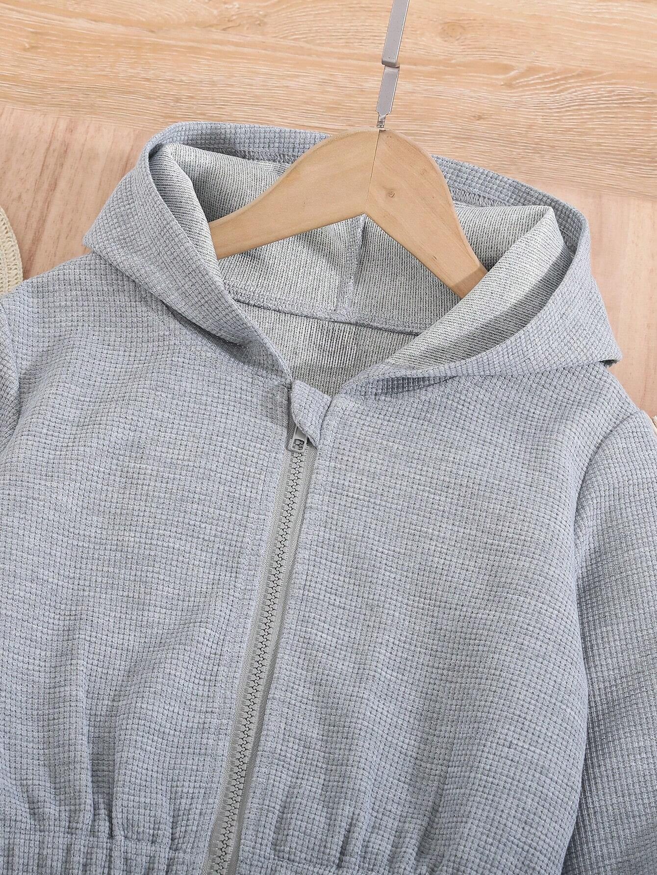 Girls' Casual Gray Hooded Zip-Up Jogger Set BeiLa Wholesale