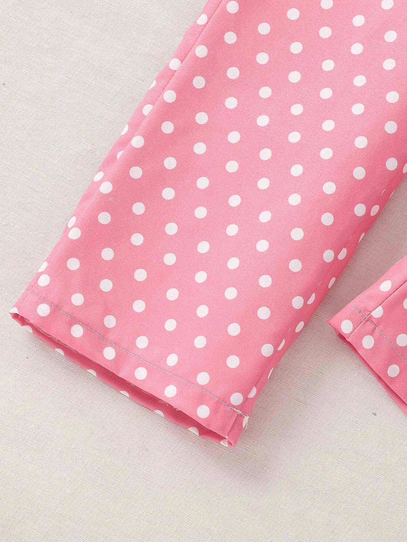 Girls' Heart Print Top & Pink Polka Dot Wide-Leg Pants Set Wholesale