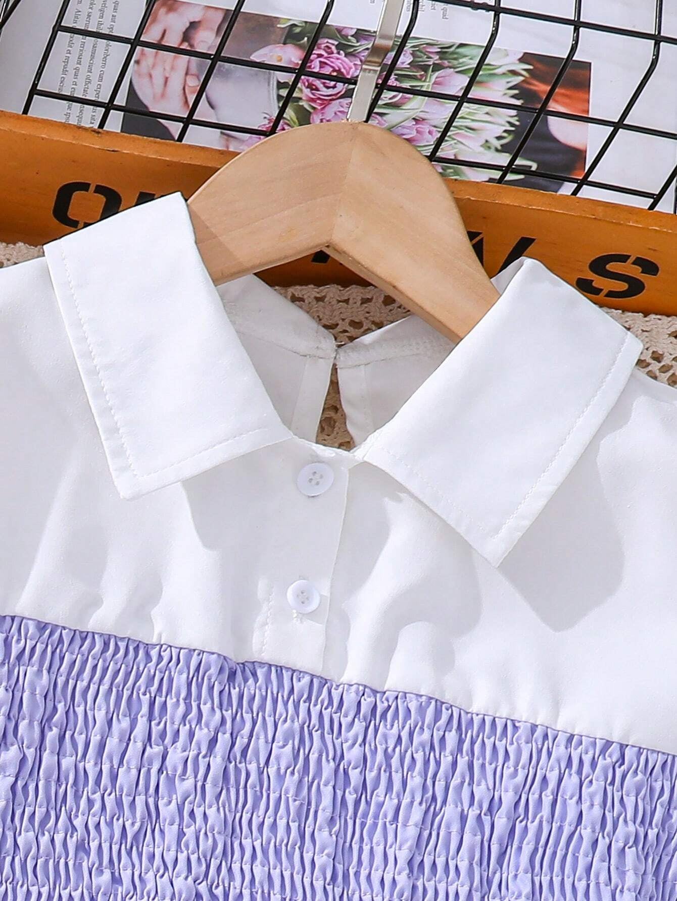 Girls' Smocked Peplum Blouse and Elastic Waist Pants Set Wholesale