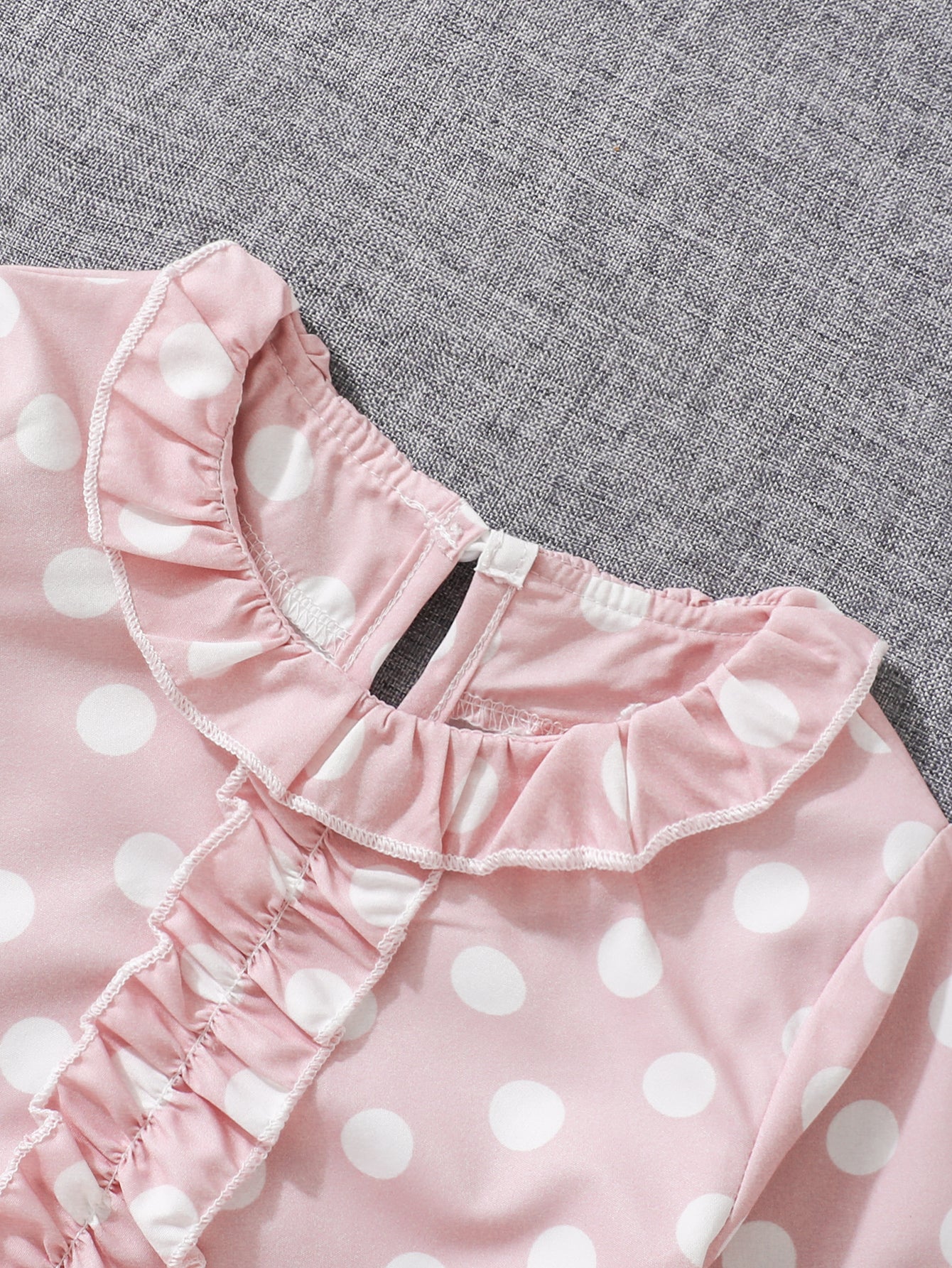 Girls' Polka Dot Ruffle Top & Faux Denim Pants Set Wholesale