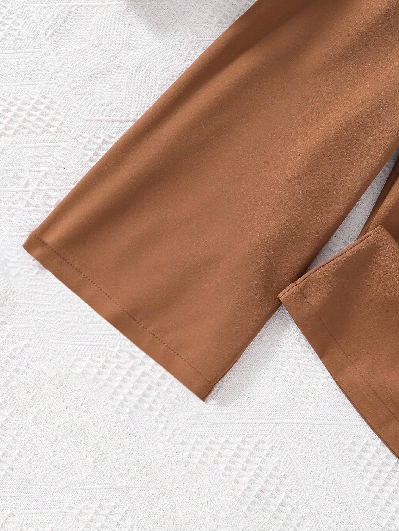 Long-sleeve ruffle-trim top and solid color pants