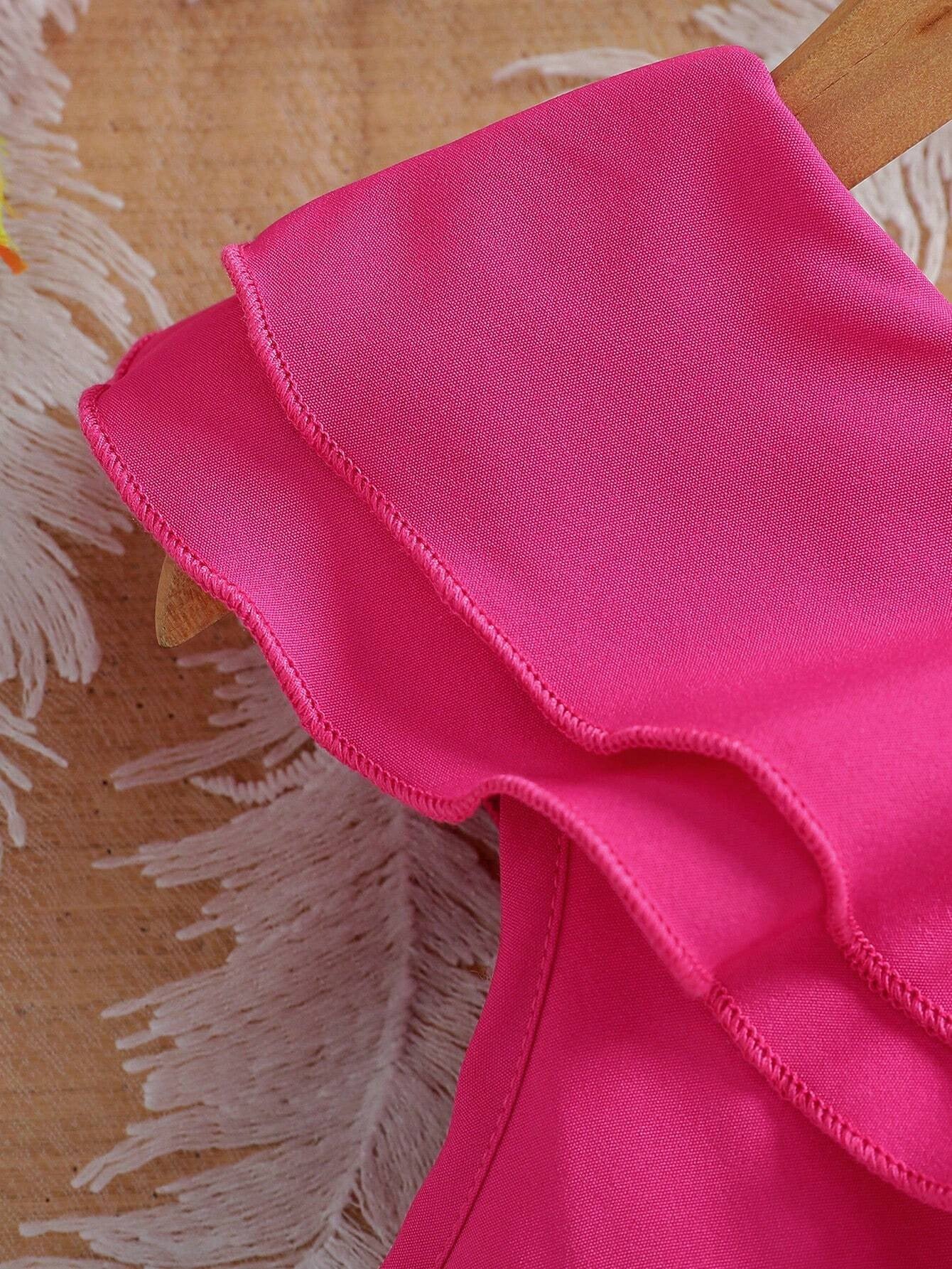 Girls' Pink One-Shoulder Ruffle Jumpsuit Wholesale