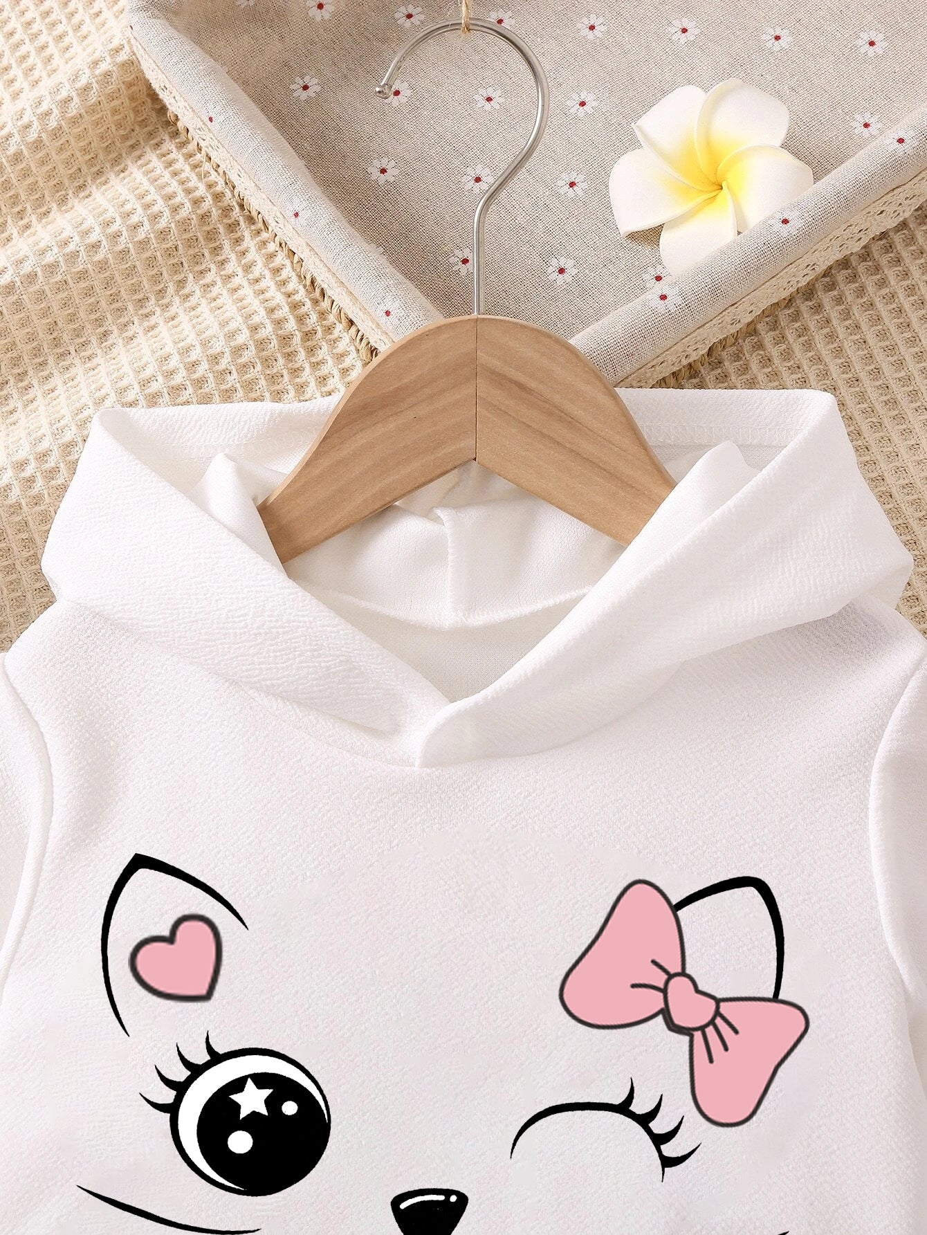 Girls' Cute Cat Hoodie & Pleated Skirt Set Wholesale