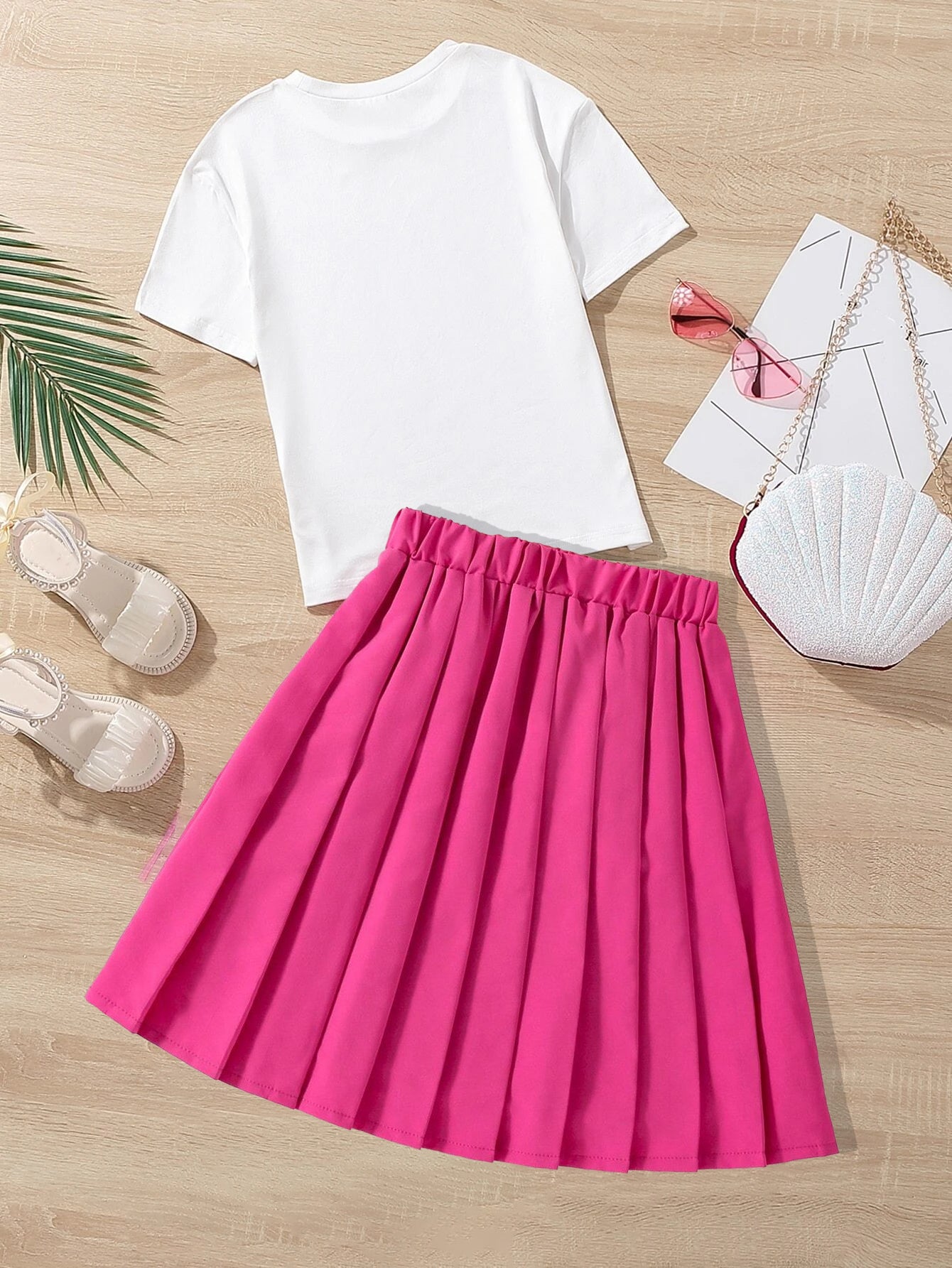 Girls' Graphic Tee & Pleated Skirt Set Wholesale