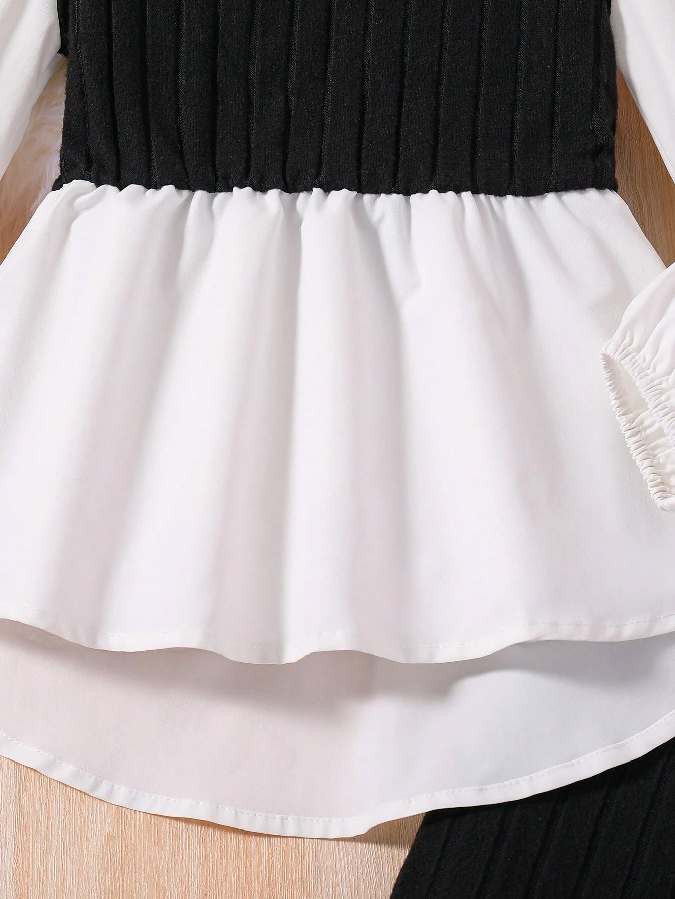 Wholesale Stylish Girls' Black & White Peplum shirt & Ribbed Pants Set
