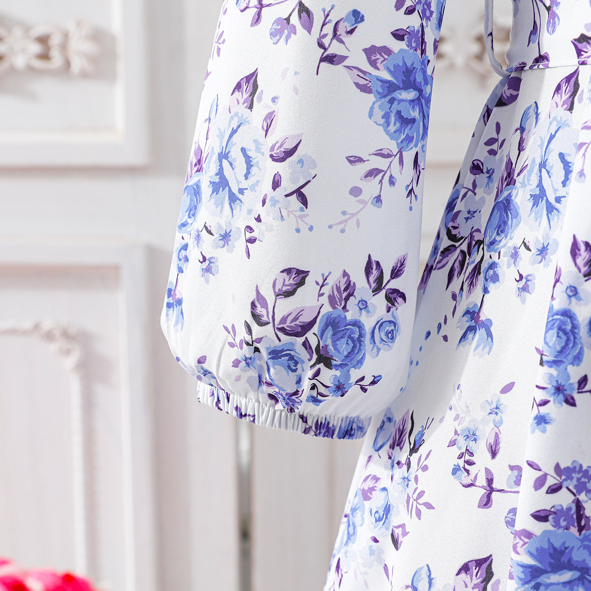 Girls' Pink Floral Long-Sleeve Maxi Dress Wholesale