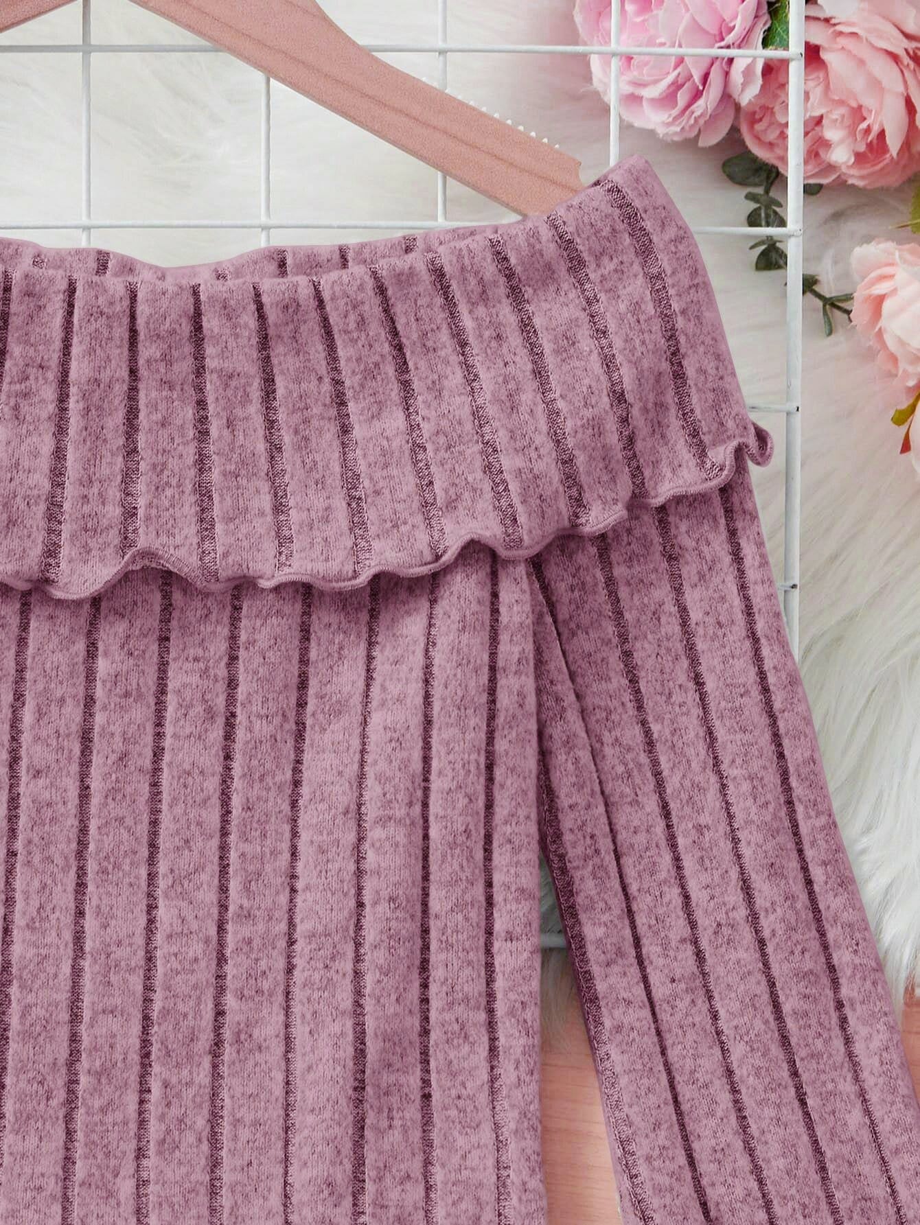 Girls' Ribbed Off-Shoulder Top & Flared Pants Set Wholesale
