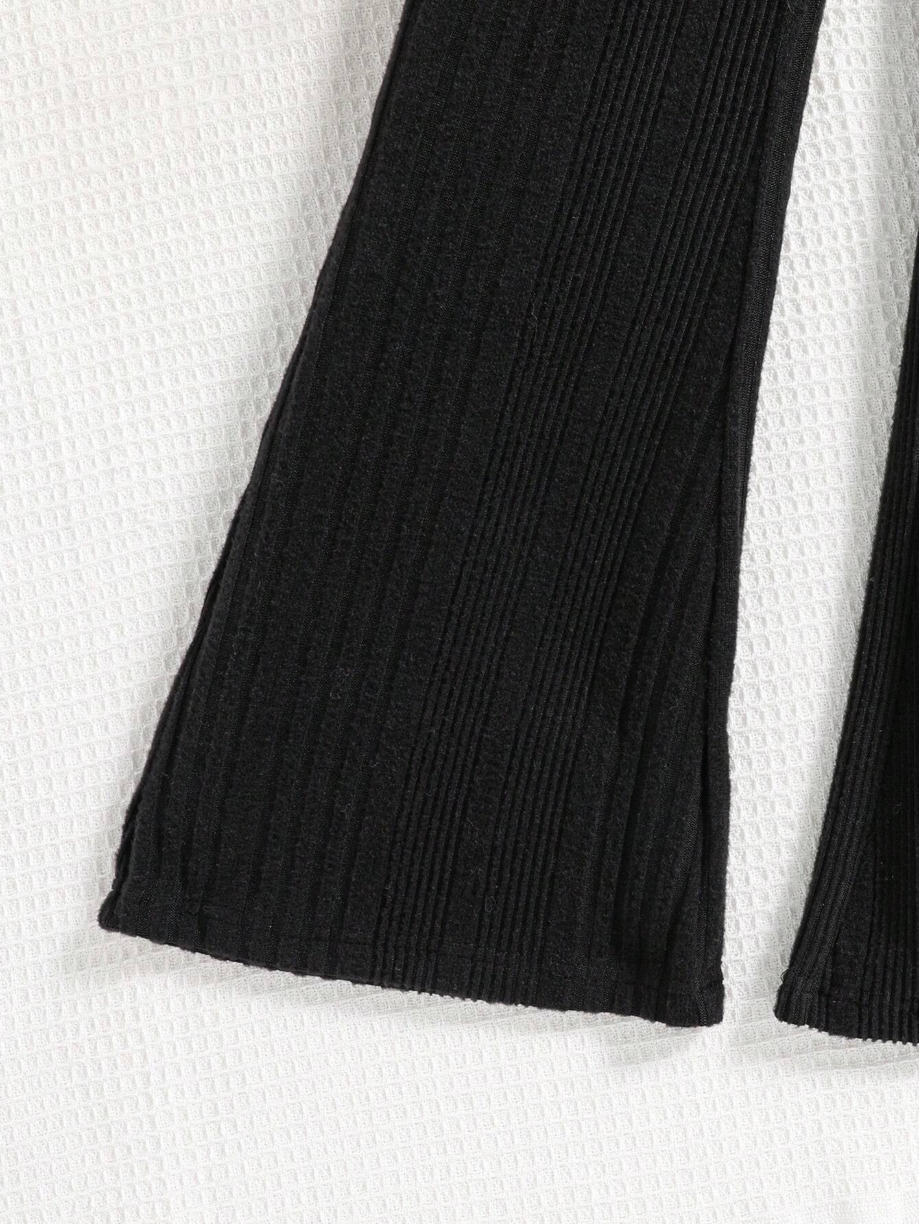 Girls' Blue Button-Up Shirt and Black Ribbed Jumpsuit Set Wholesale