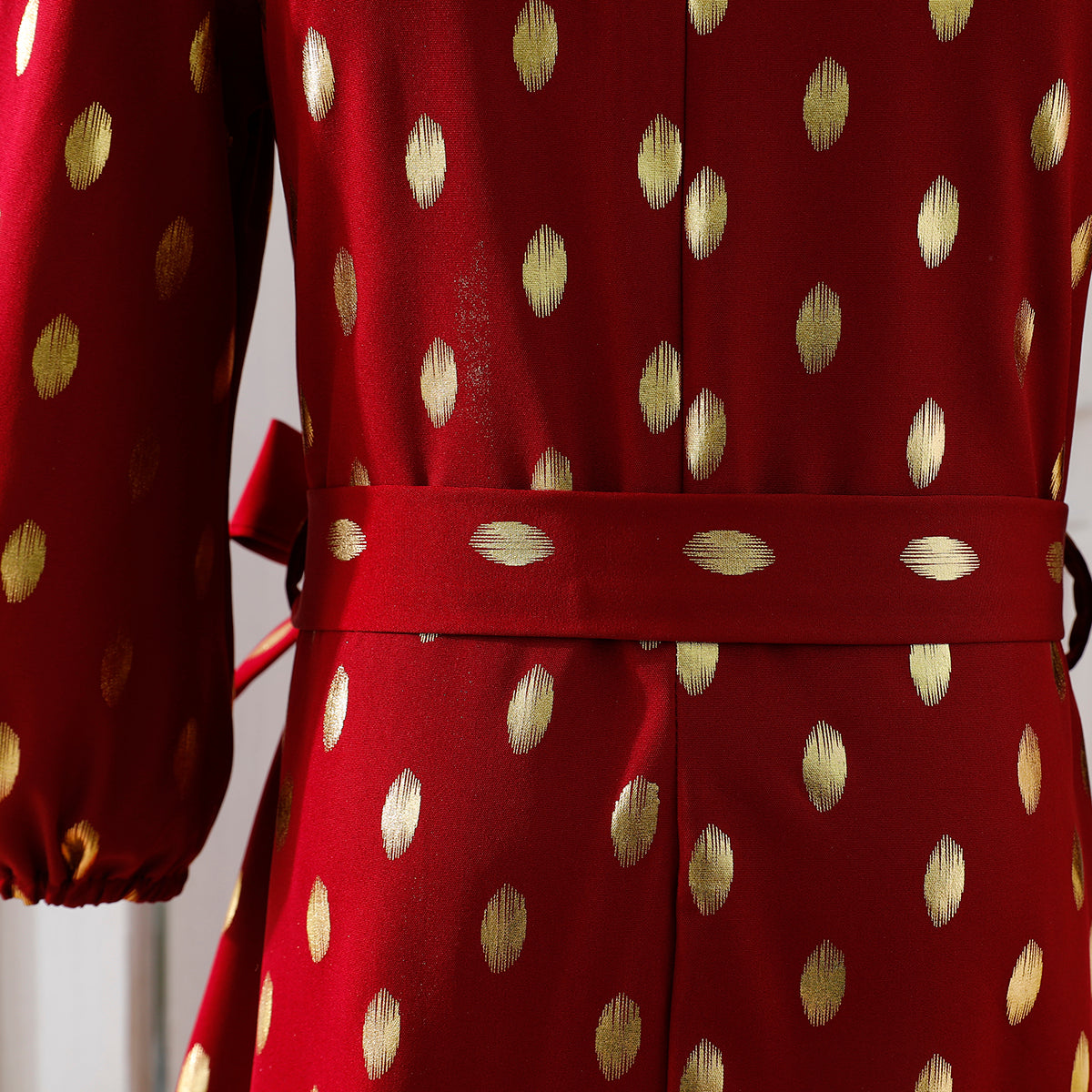 Girls' Burgundy Gold Polka Dot Maxi Dress with Waist Bow Wholesale