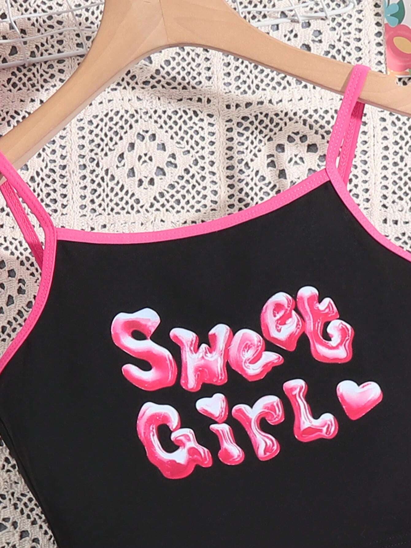 Girls'tank Top & Flared Pink Pants Set Wholesale
