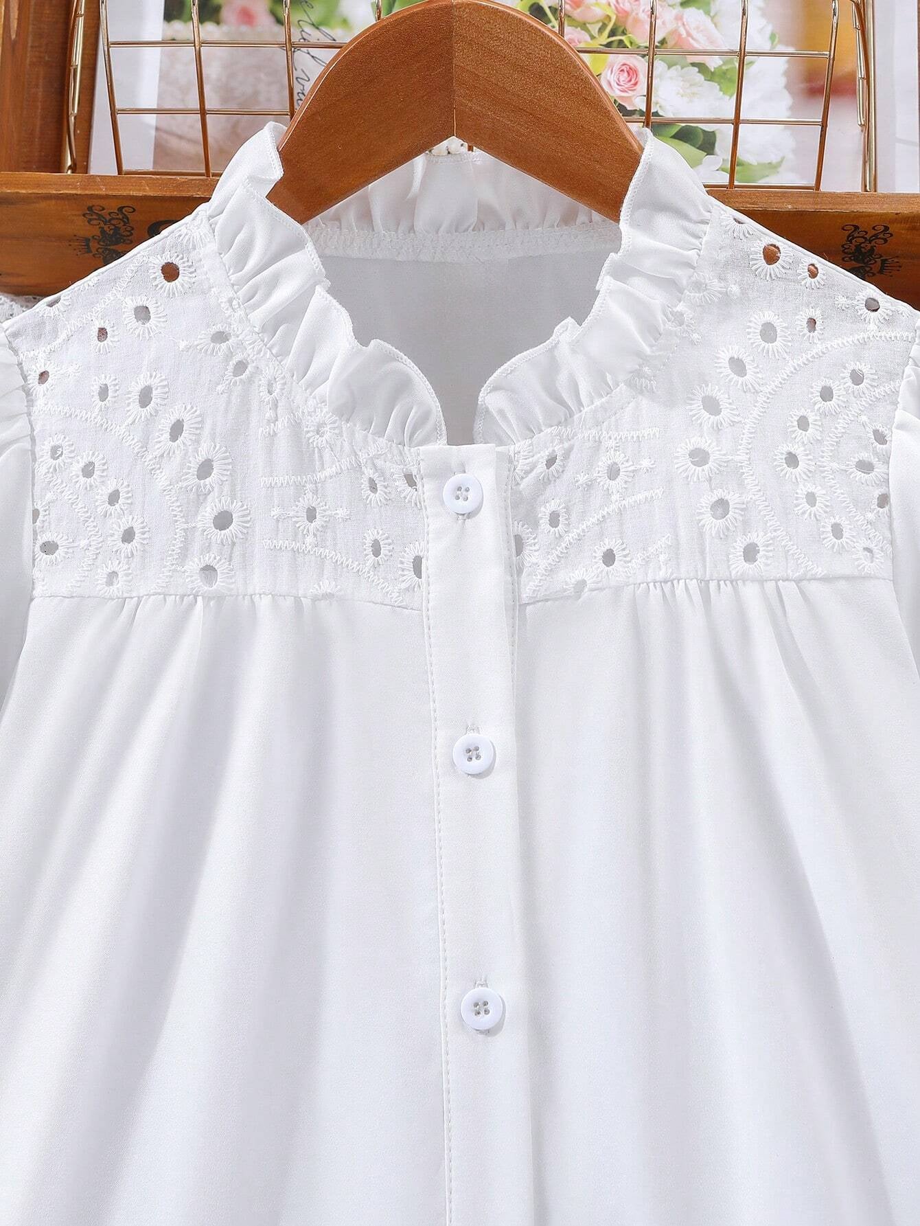 Girls' Lace Trim Blouse & High-Waisted Wide-Leg Pants Set Wholesale