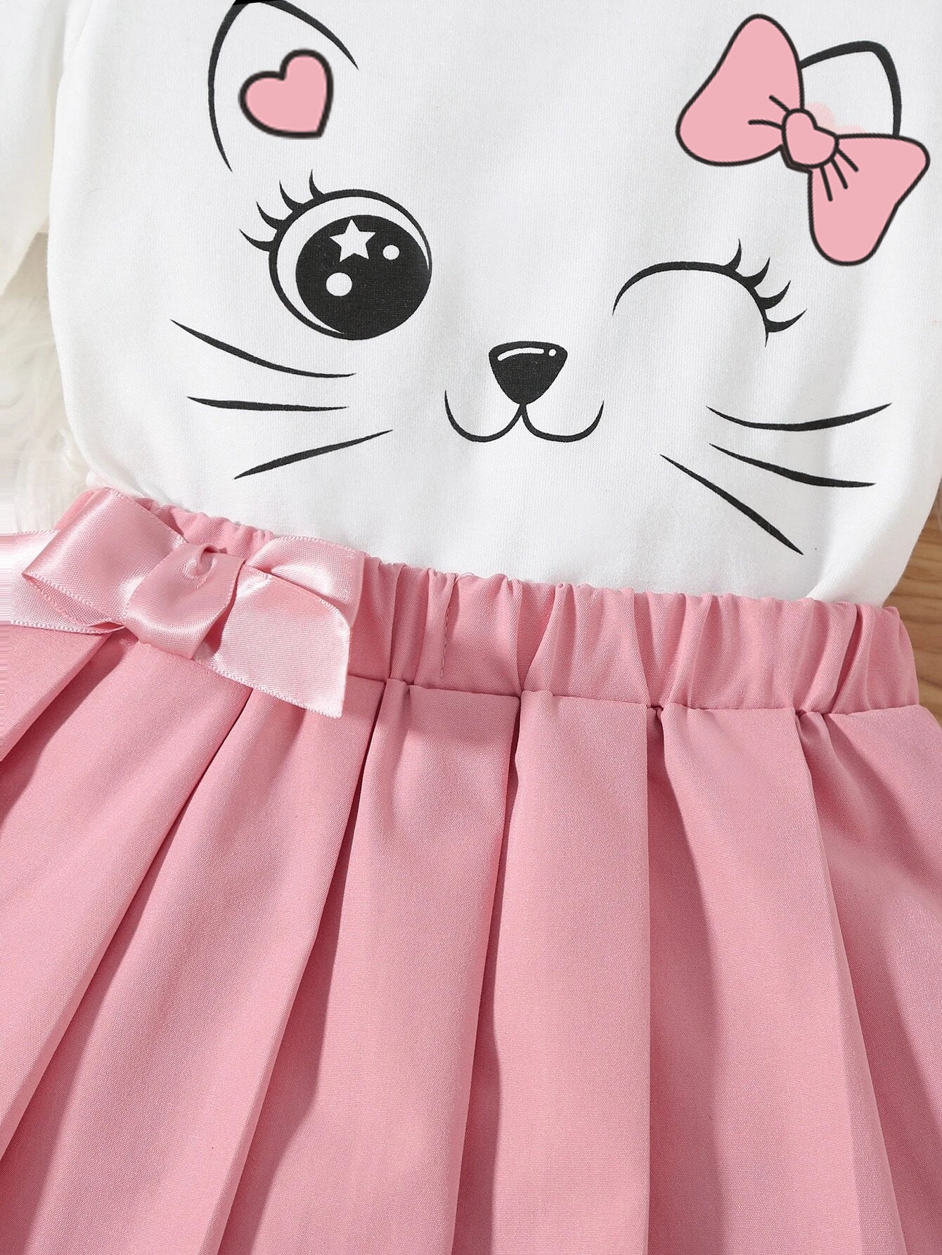 Girls' Cute Cat Hoodie & Pleated Skirt Set Wholesale