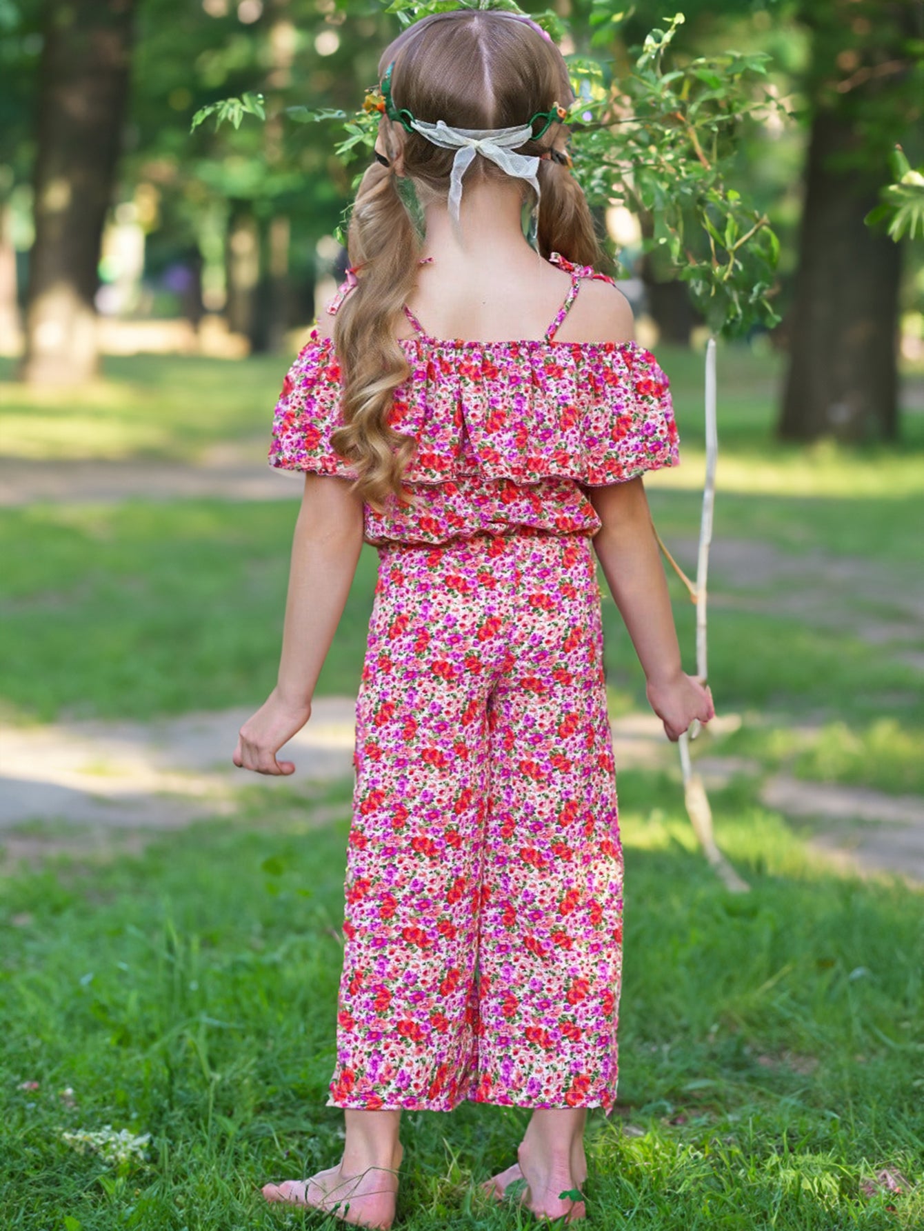 Floral Print Off-Shoulder Girls' Jumpsuit Wholesale