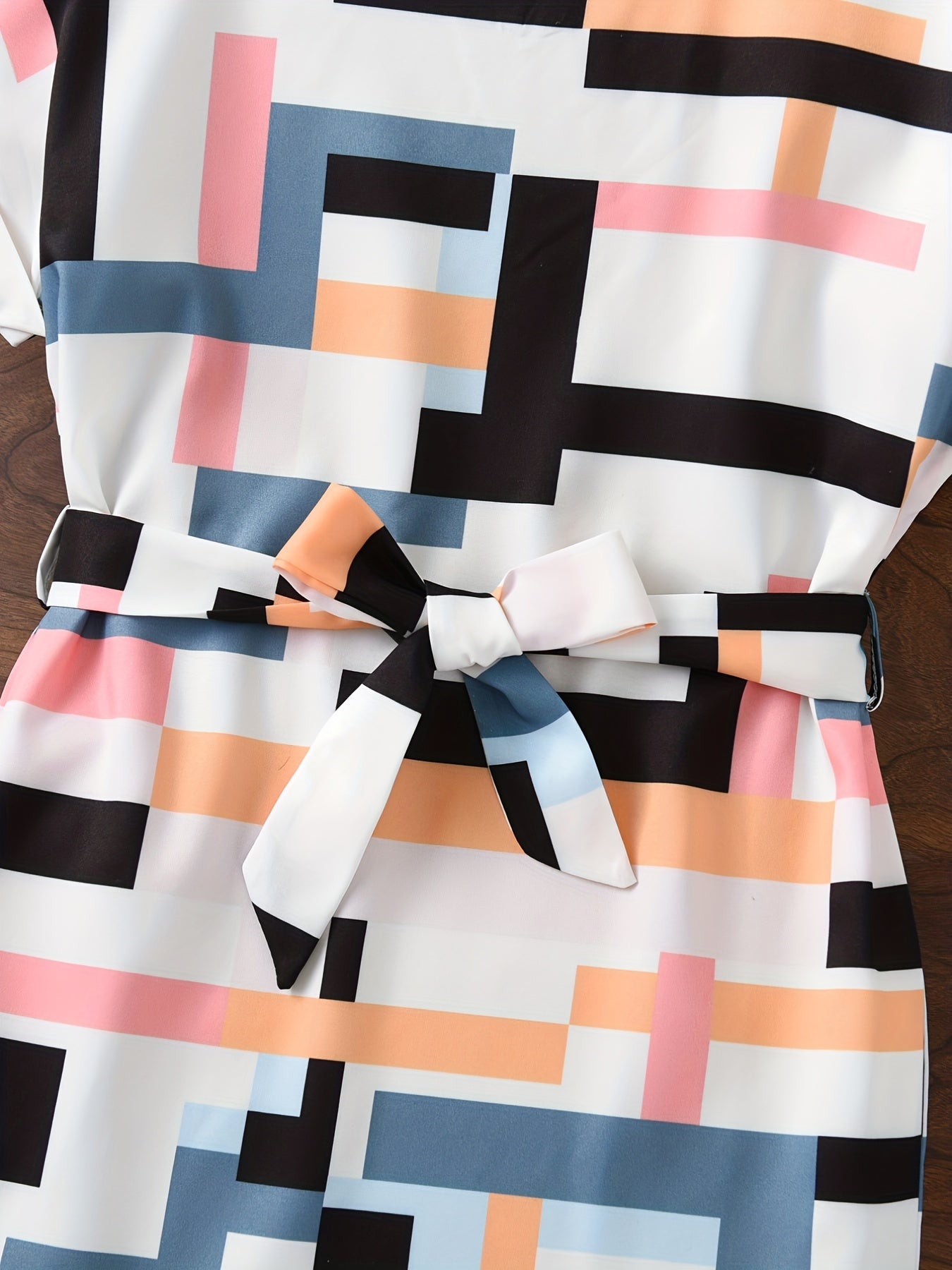 Girls' Geometric Print Belted Tunic Dress Wholesale