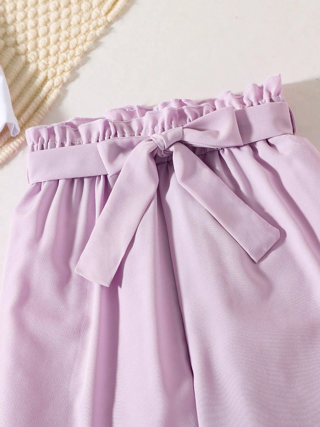 Girls' Ruffled Heart Print Top & Tie Belt Pants Set Wholesale