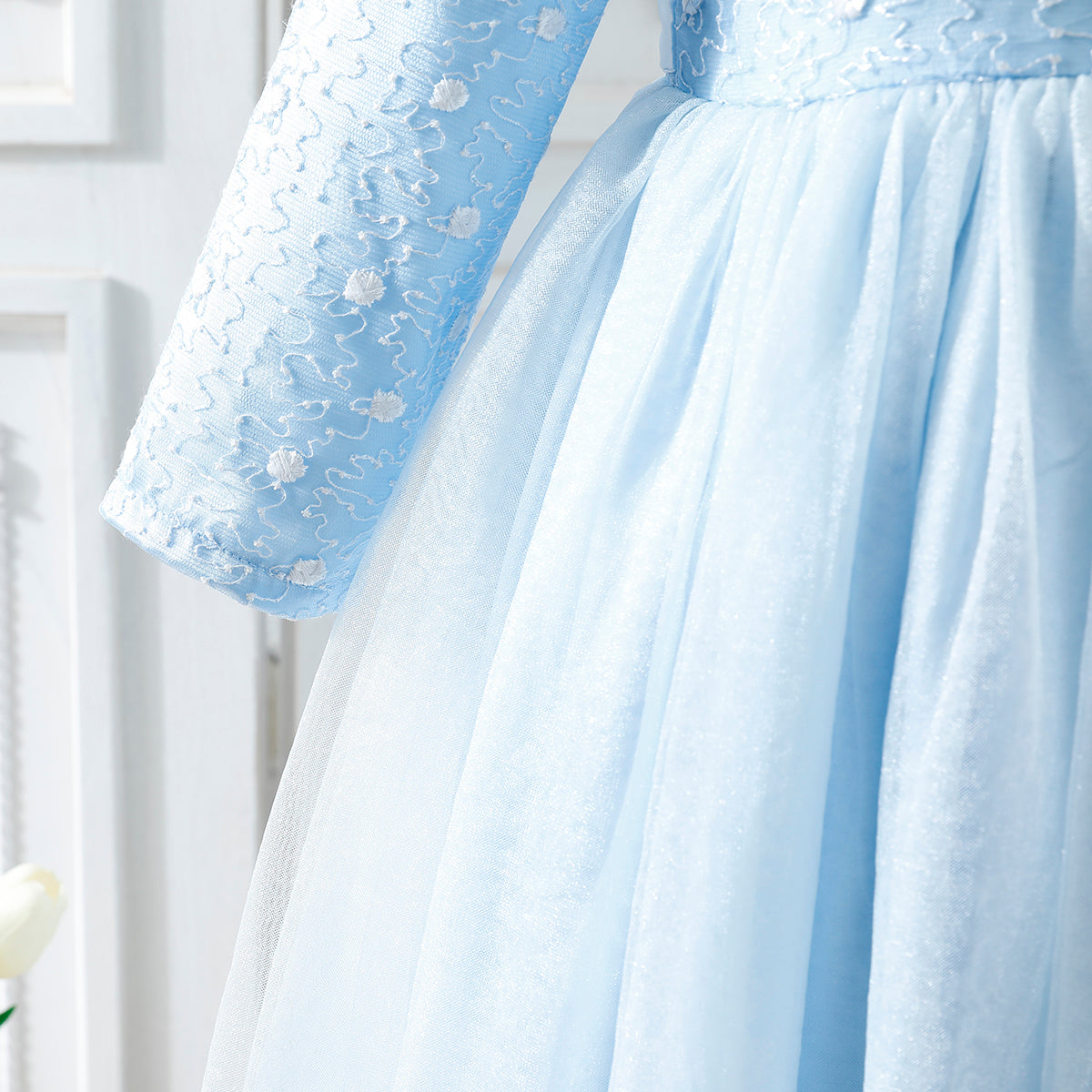 Girls' Blue Tulle Dress with Embroidered Bodice Wholesale