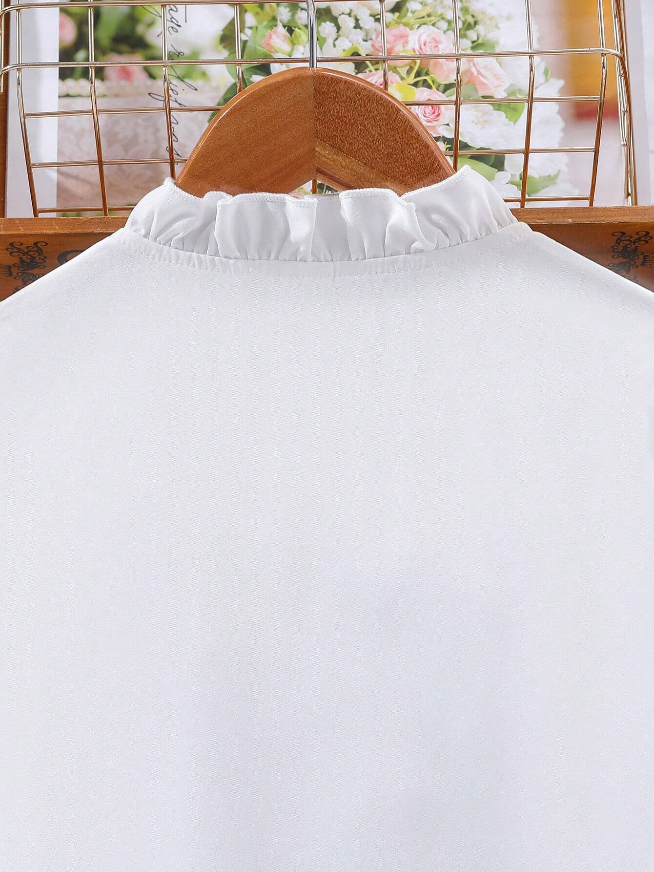Girls' Lace Trim Blouse & High-Waisted Wide-Leg Pants Set Wholesale