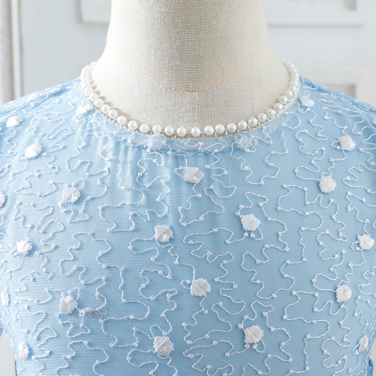 Girls' Blue Tulle Dress with Embroidered Bodice Wholesale