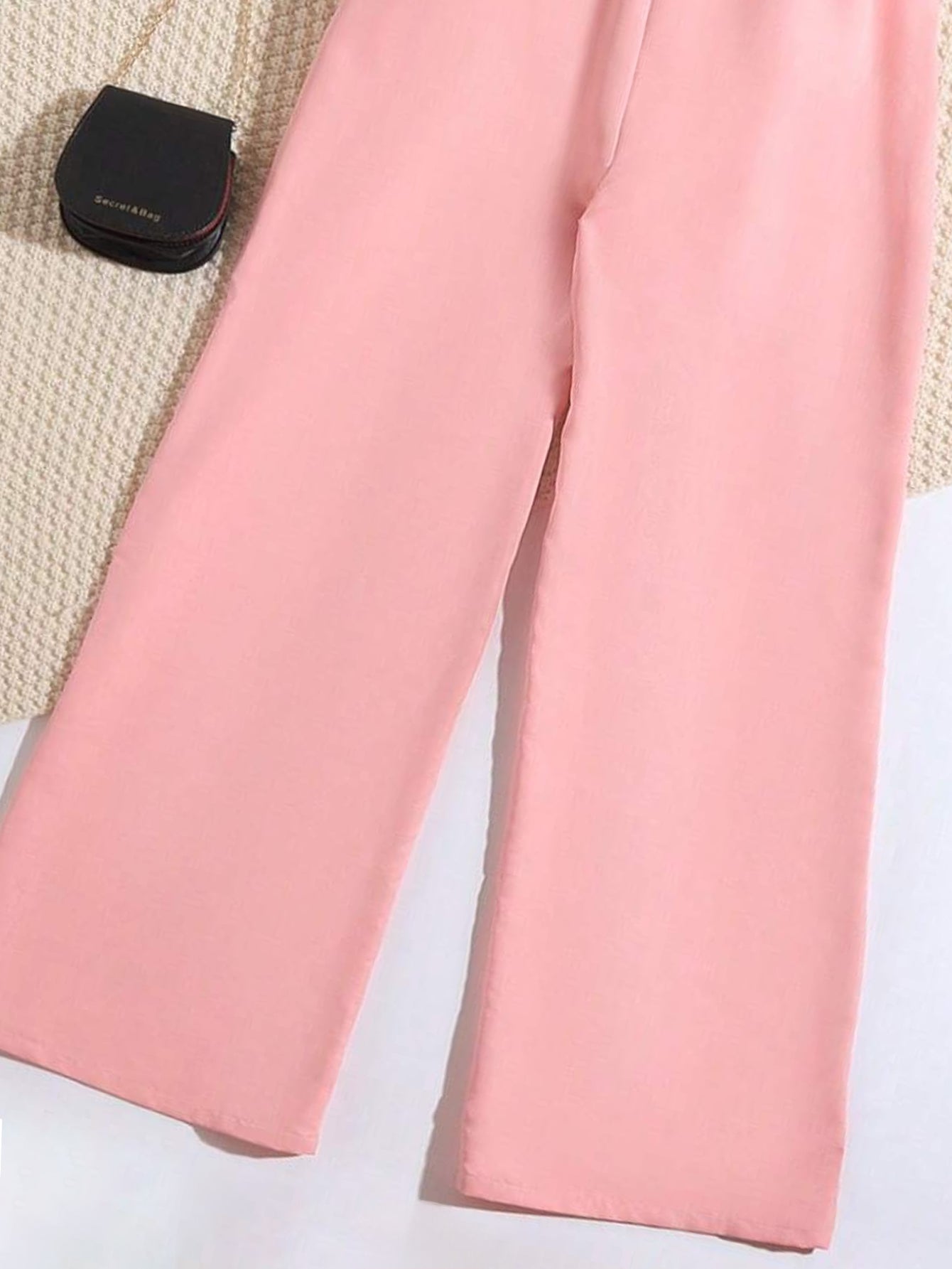 Girls' Floral Lace Top with High-Waisted Pink Pants Set Wholesale