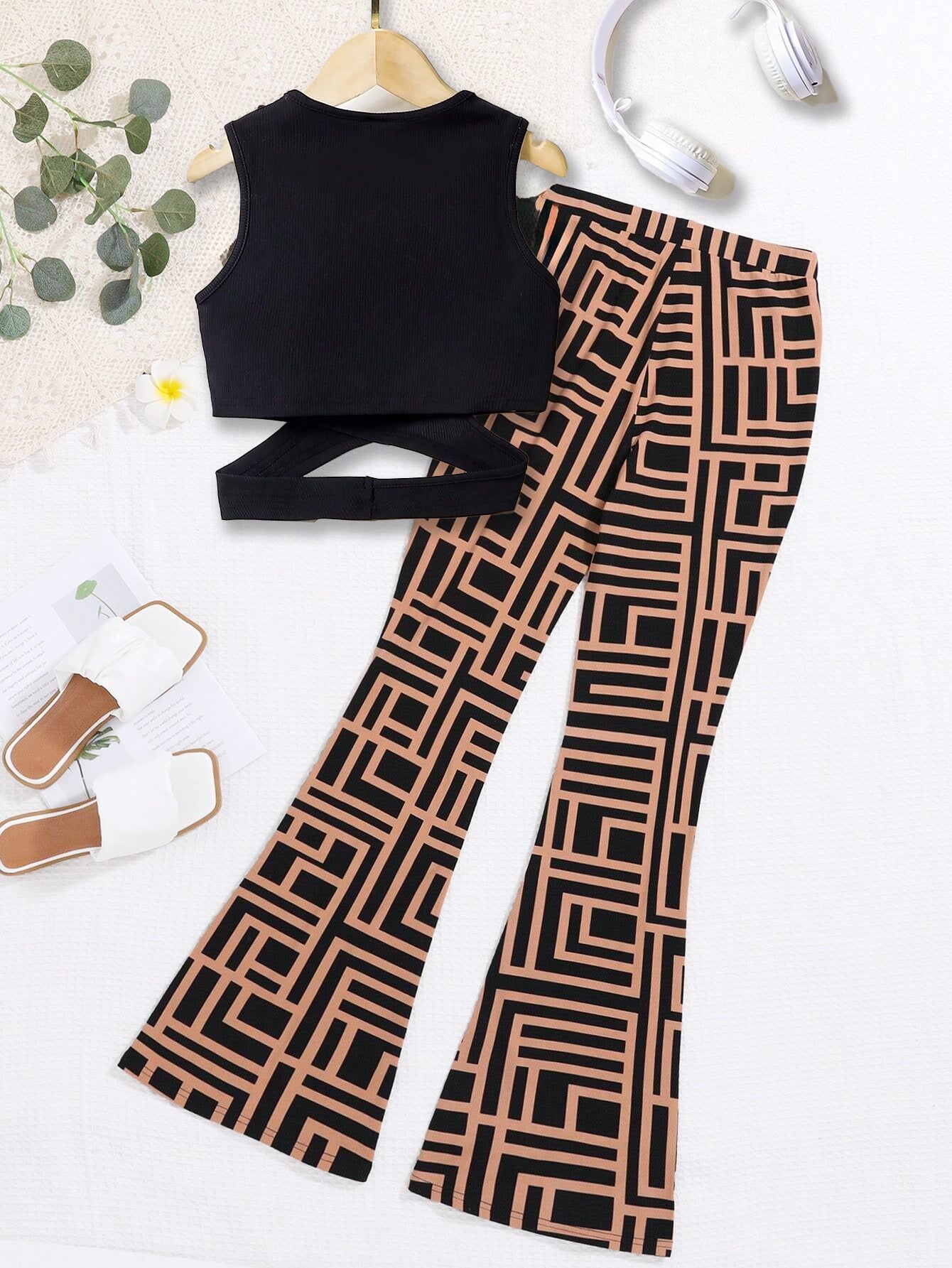 Bell-Bottom Pants with Wrap Crop Top Wholesale