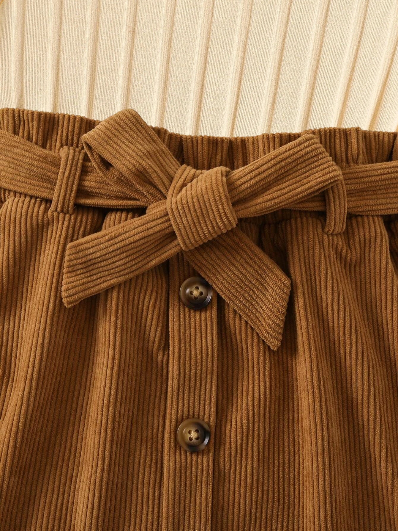 Girls' Ruffle Sleeve Ribbed Top & Corduroy Button Skirt Set Wholesale