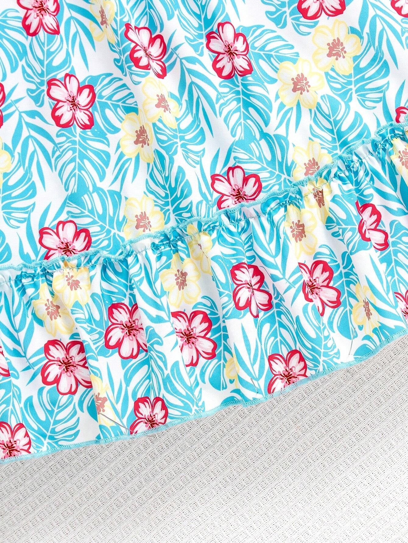 Girls' Tropical Floral Skirt and Mint Green Ribbed Top Set Wholesale