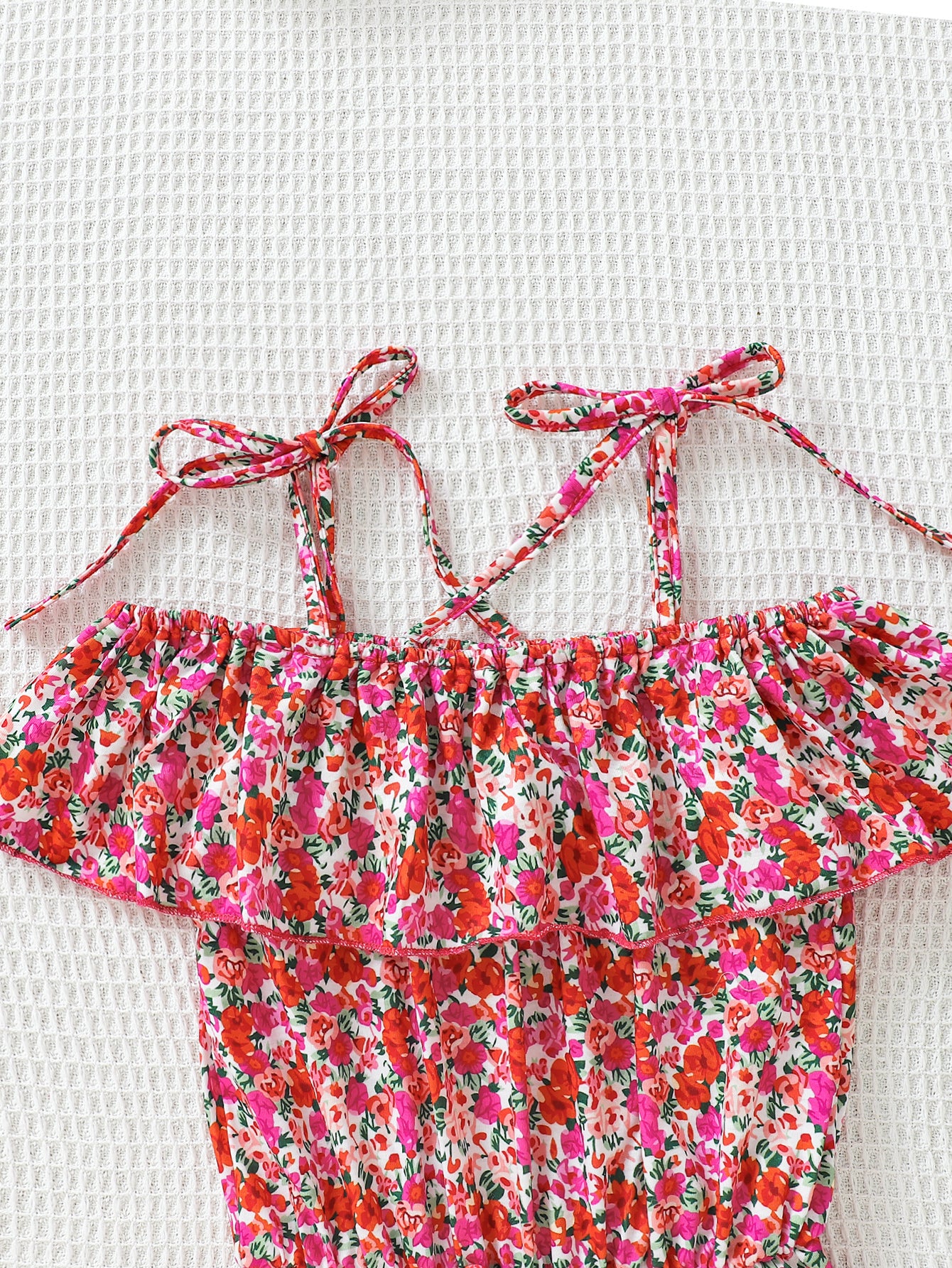 Floral Print Off-Shoulder Girls' Jumpsuit Wholesale