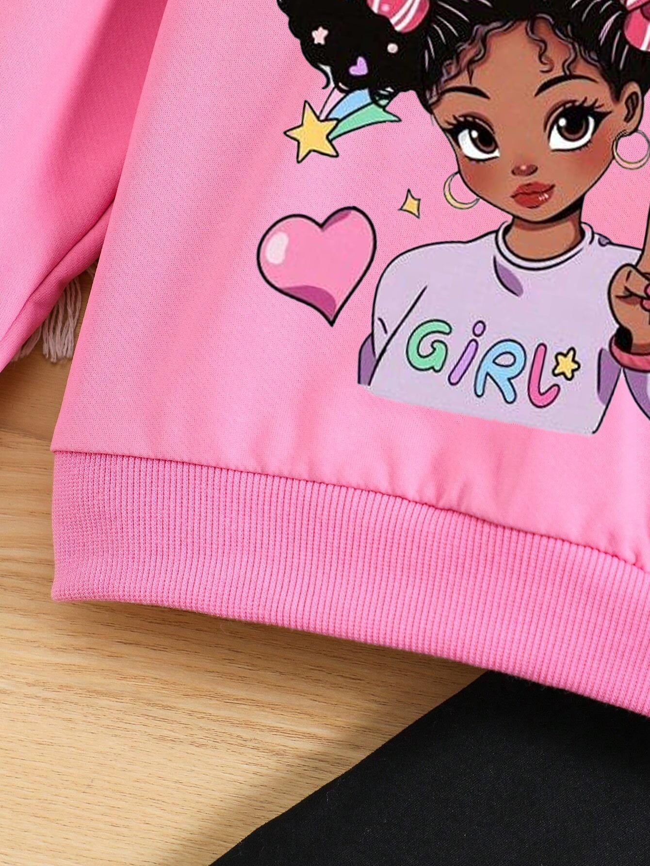 Girls' Pink Fun Girl Sweatshirt & Black Leggings Set Wholesale