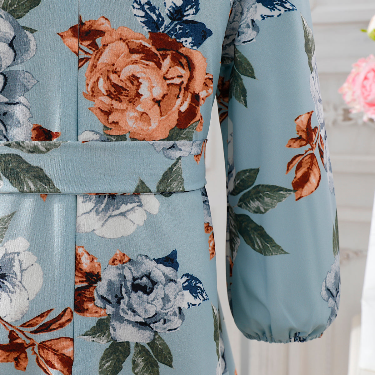 Girls' Blue Floral Long-Sleeve Maxi Dress Wholesale