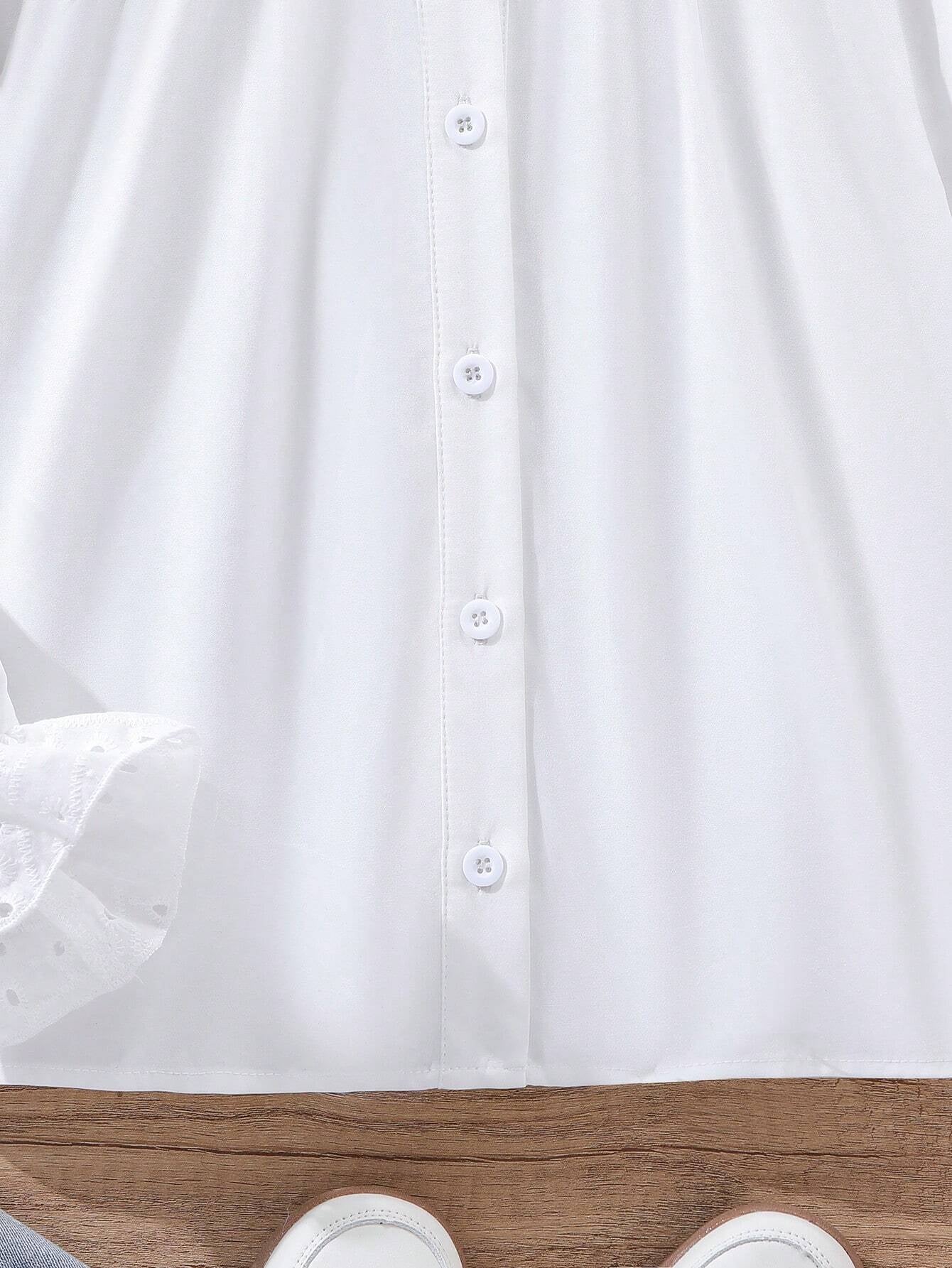 Girls' Lace Trim Blouse & High-Waisted Wide-Leg Pants Set Wholesale
