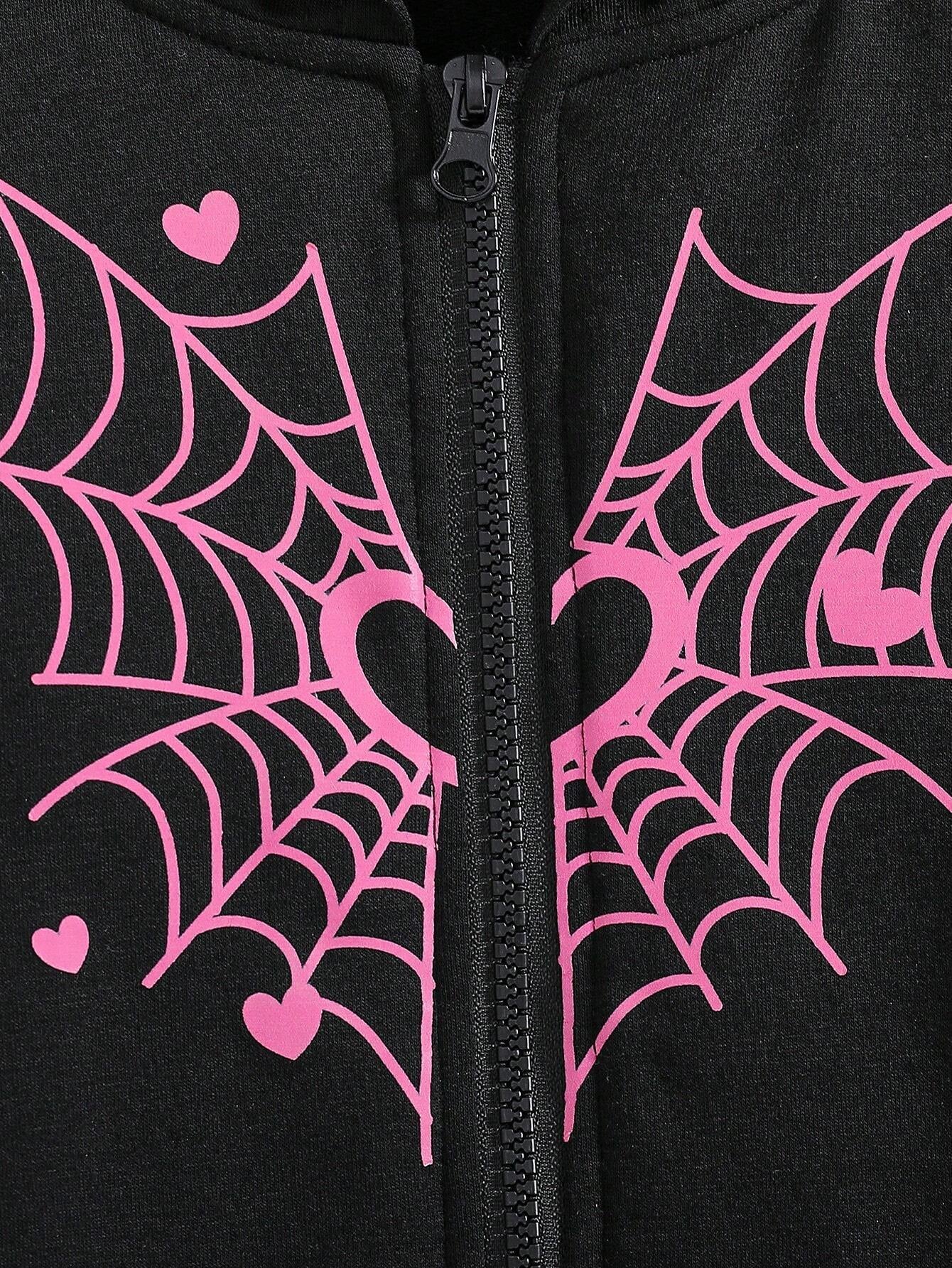 Girls' Gothic Spiderweb Heart Hoodie and Jogger Set Wholesale