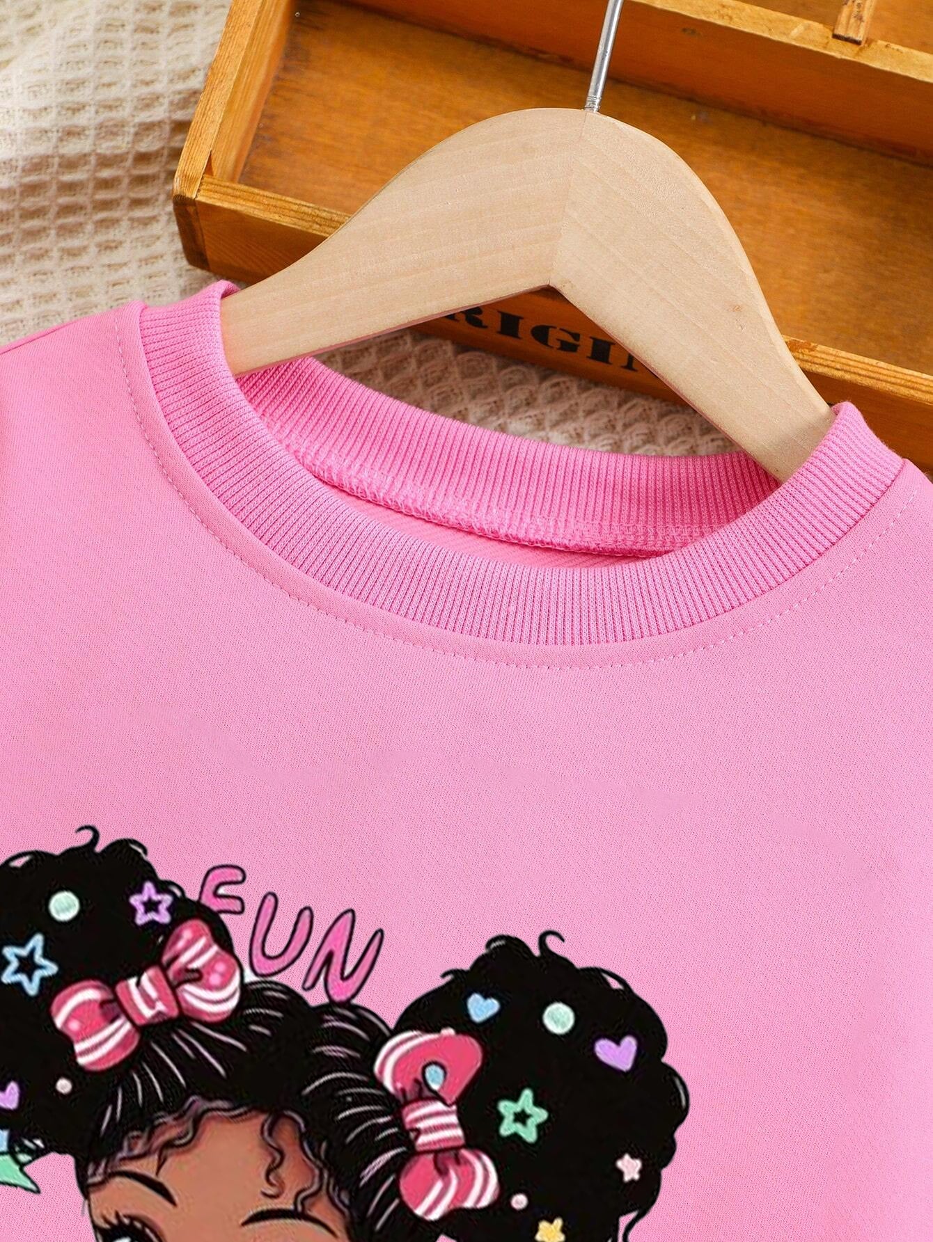 Girls' Pink Fun Girl Sweatshirt & Black Leggings Set Wholesale