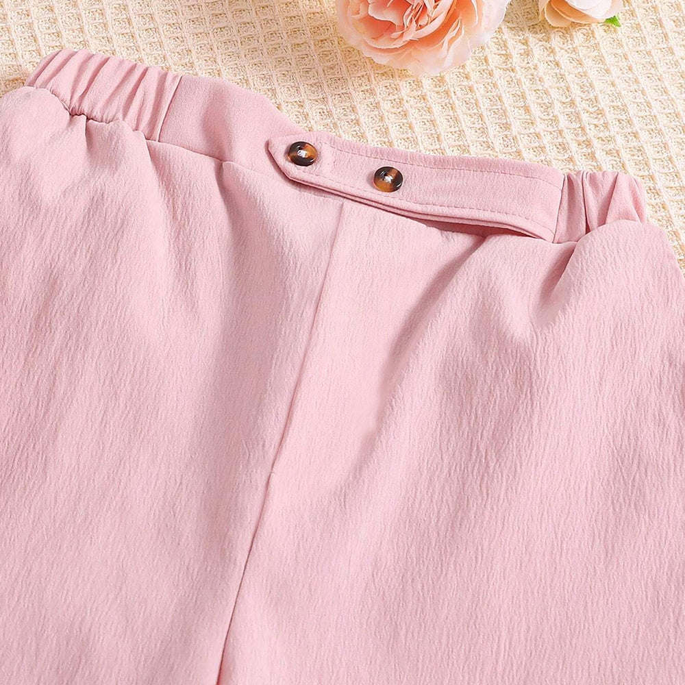 Girls' Floral Ruffle Blouse & Pink High-Waisted Pants Set Wholesale