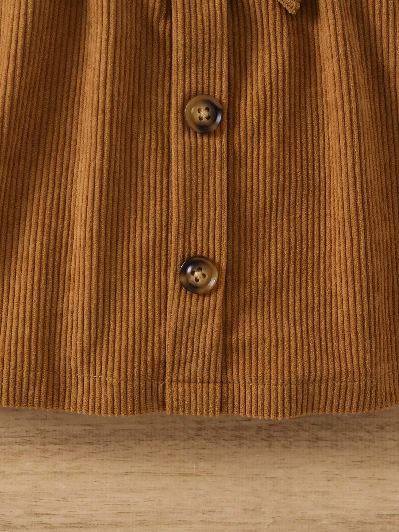 Girls' Ruffle Sleeve Ribbed Top & Corduroy Button Skirt Set Wholesale