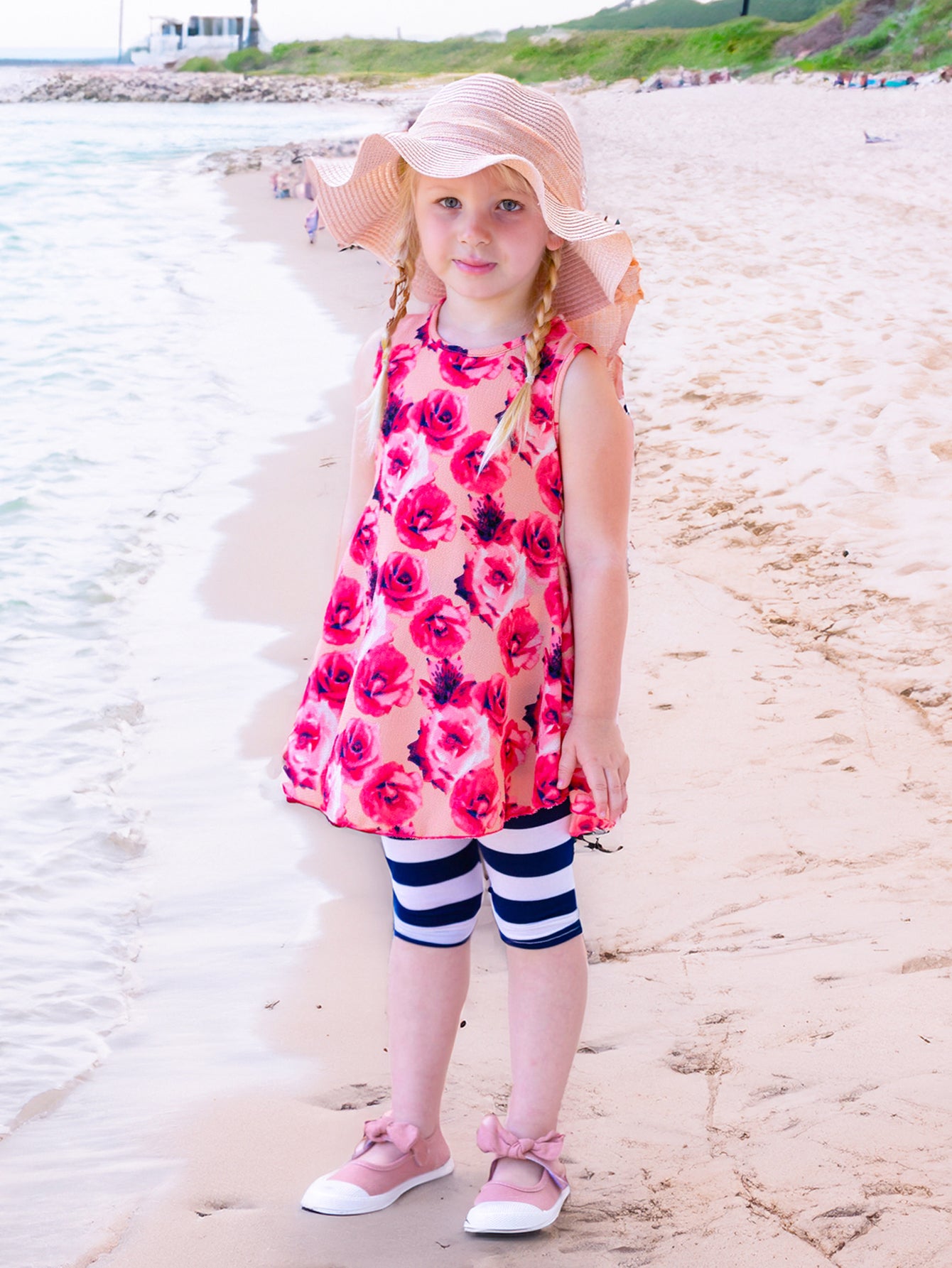 Girls' Floral Top & Striped Leggings Set Wholesale