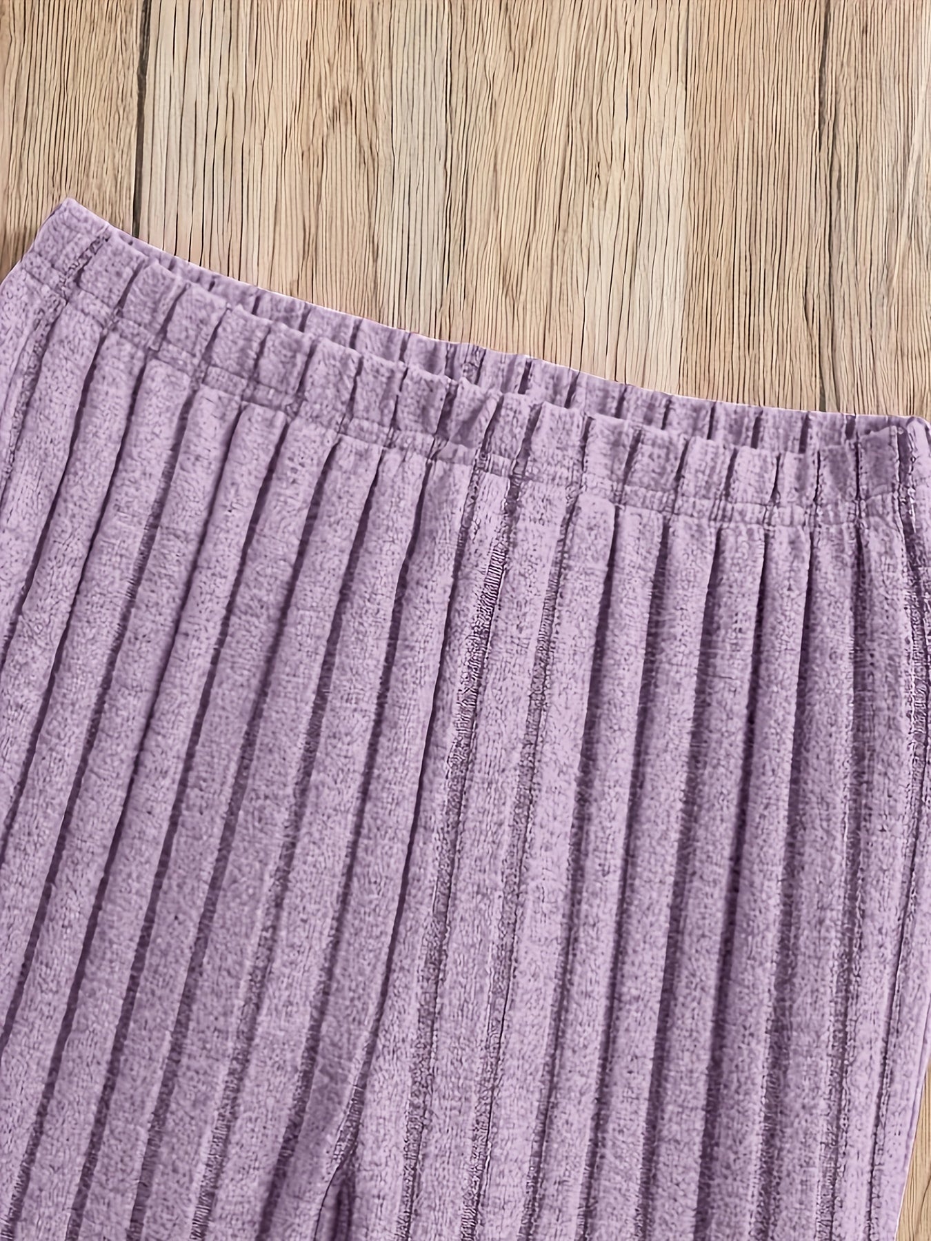 Lavender Ribbed Knit Peplum Top & Flared Pants Set for Girls