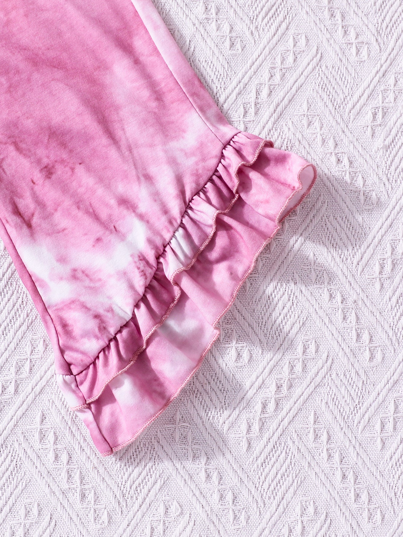 Girls' Pink Tie-Dye Ruffled Tank Top & Wide-Leg Pants Set Wholesale