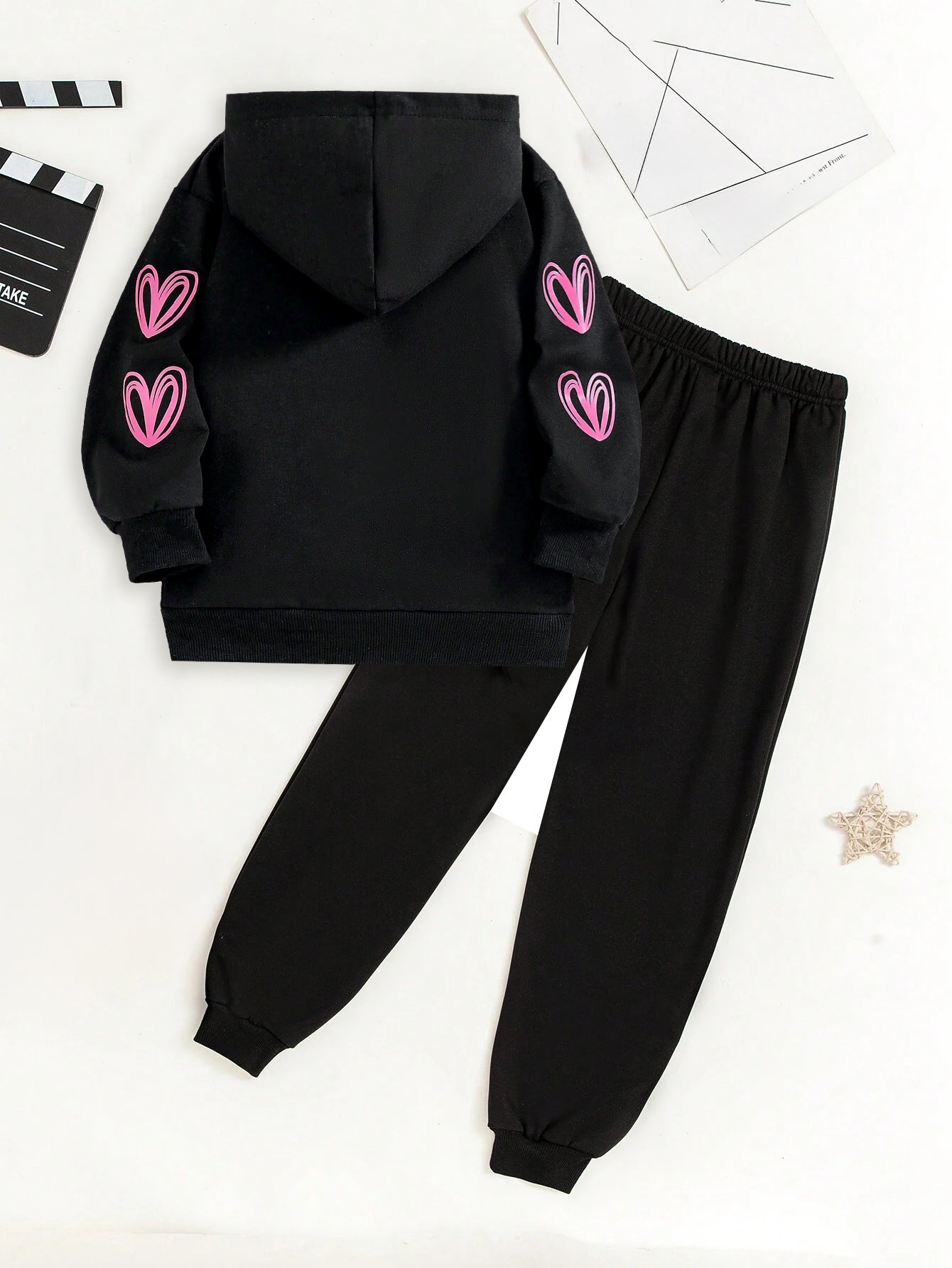 Girls' Gothic Spiderweb Heart Hoodie and Jogger Set Wholesale