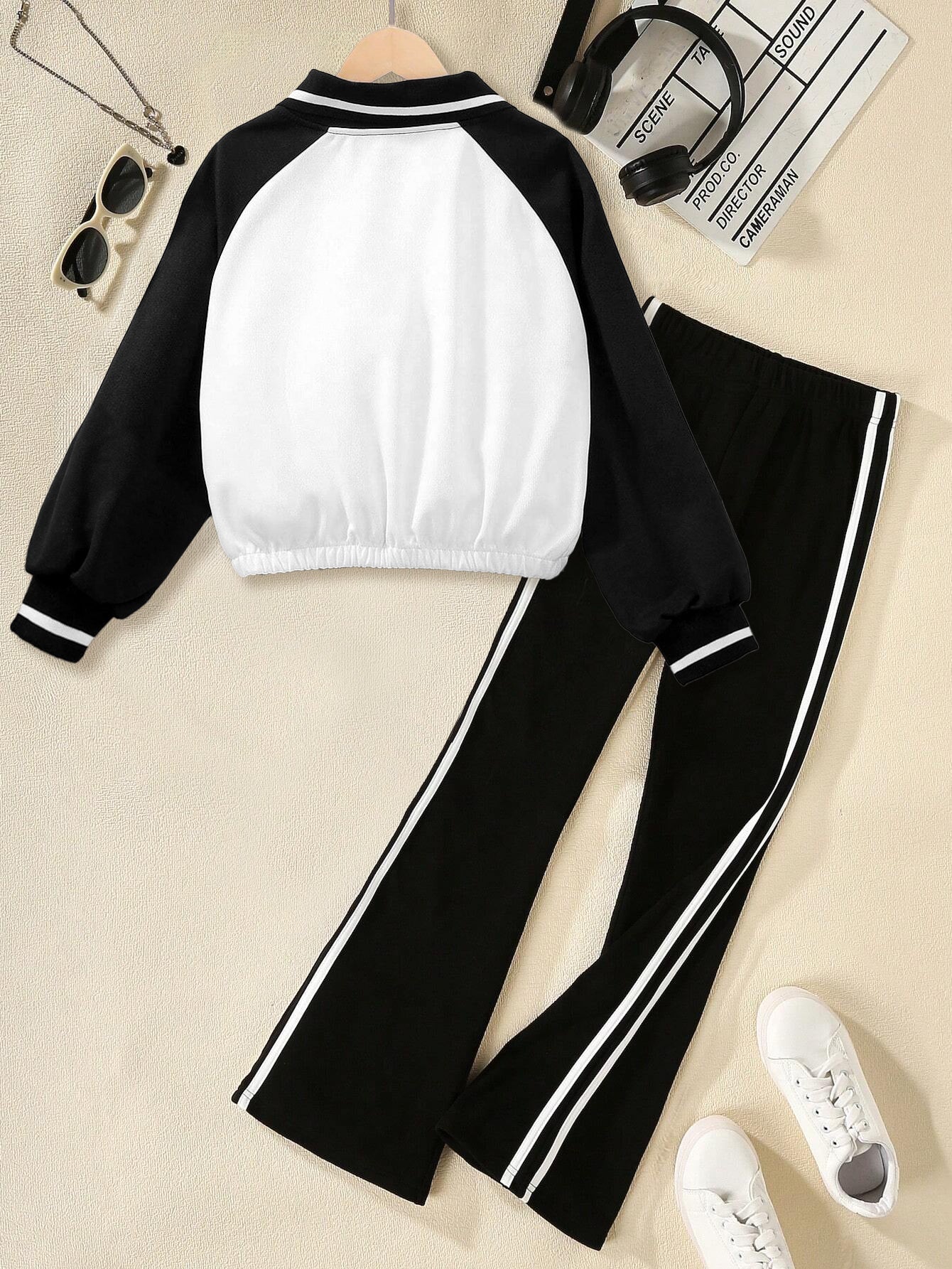 Polo Sweatshirt & Flared Track Pants Set for Girls