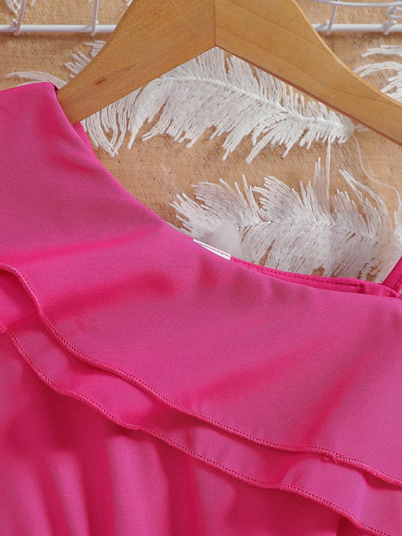 Girls' Pink One-Shoulder Ruffle Jumpsuit Wholesale