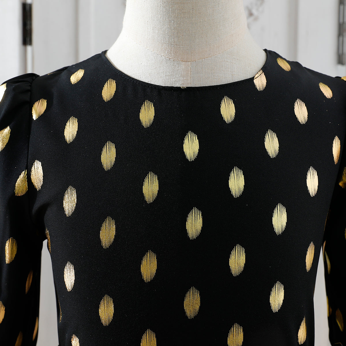 Girls' Black and Gold Polka Dot Maxi Dress with Waist Bow Wholesale