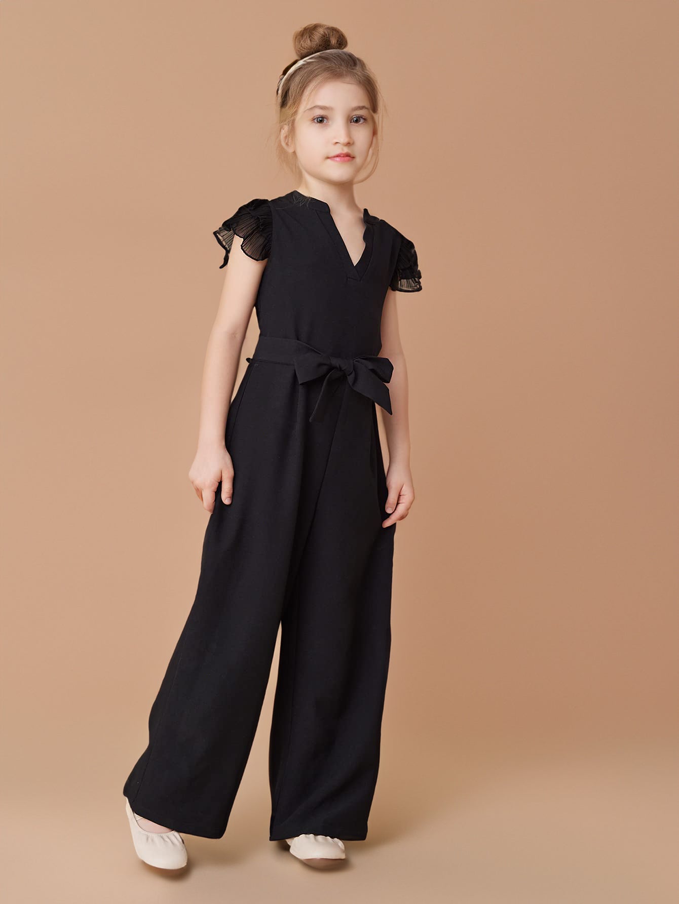 Chic Black Jumpsuit with Ruffle Sleeves for Girls Wholesale
