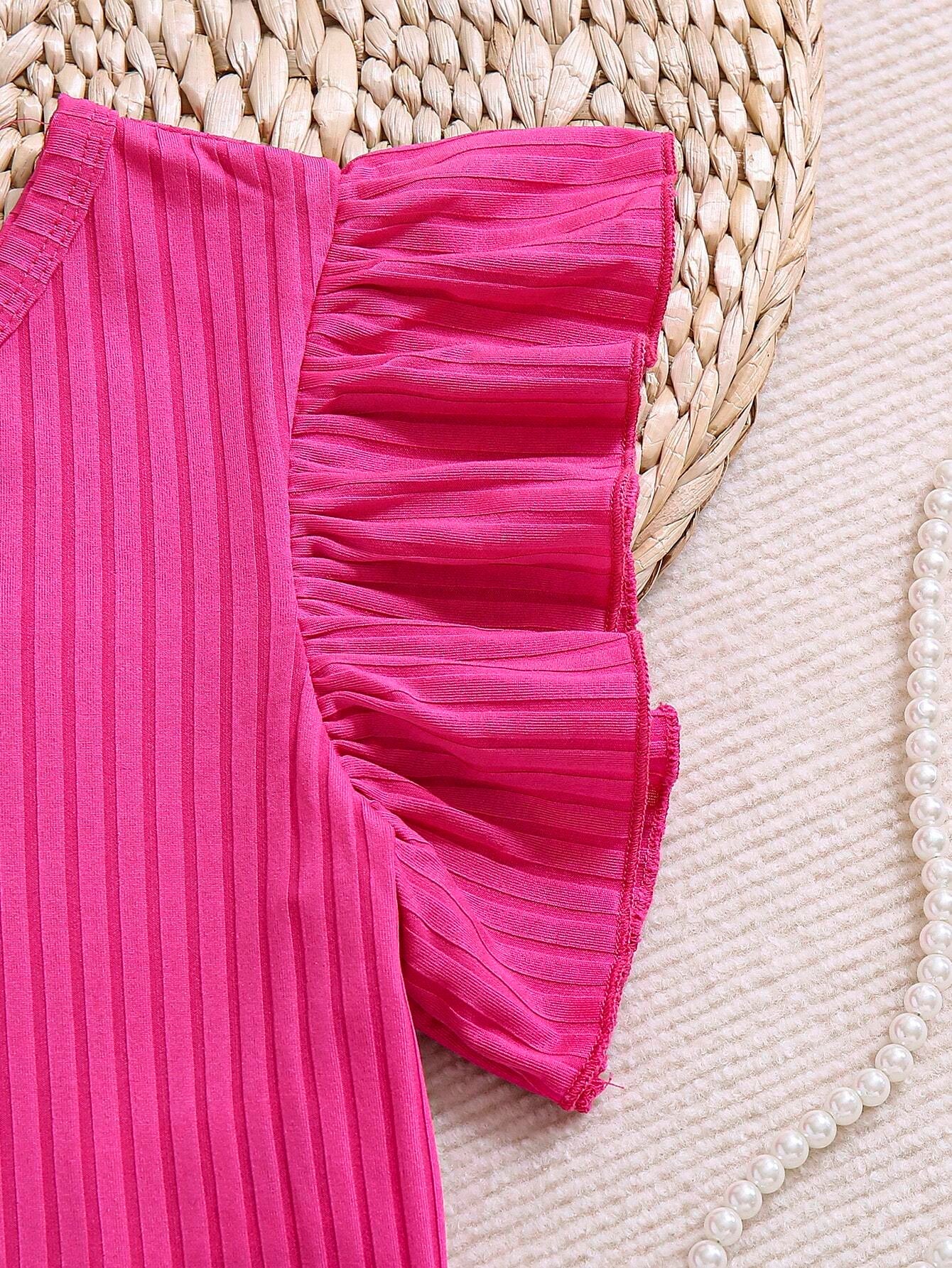 Bright Pink One-Shoulder Top & Floral Wide-Leg Pants Set Wholesale