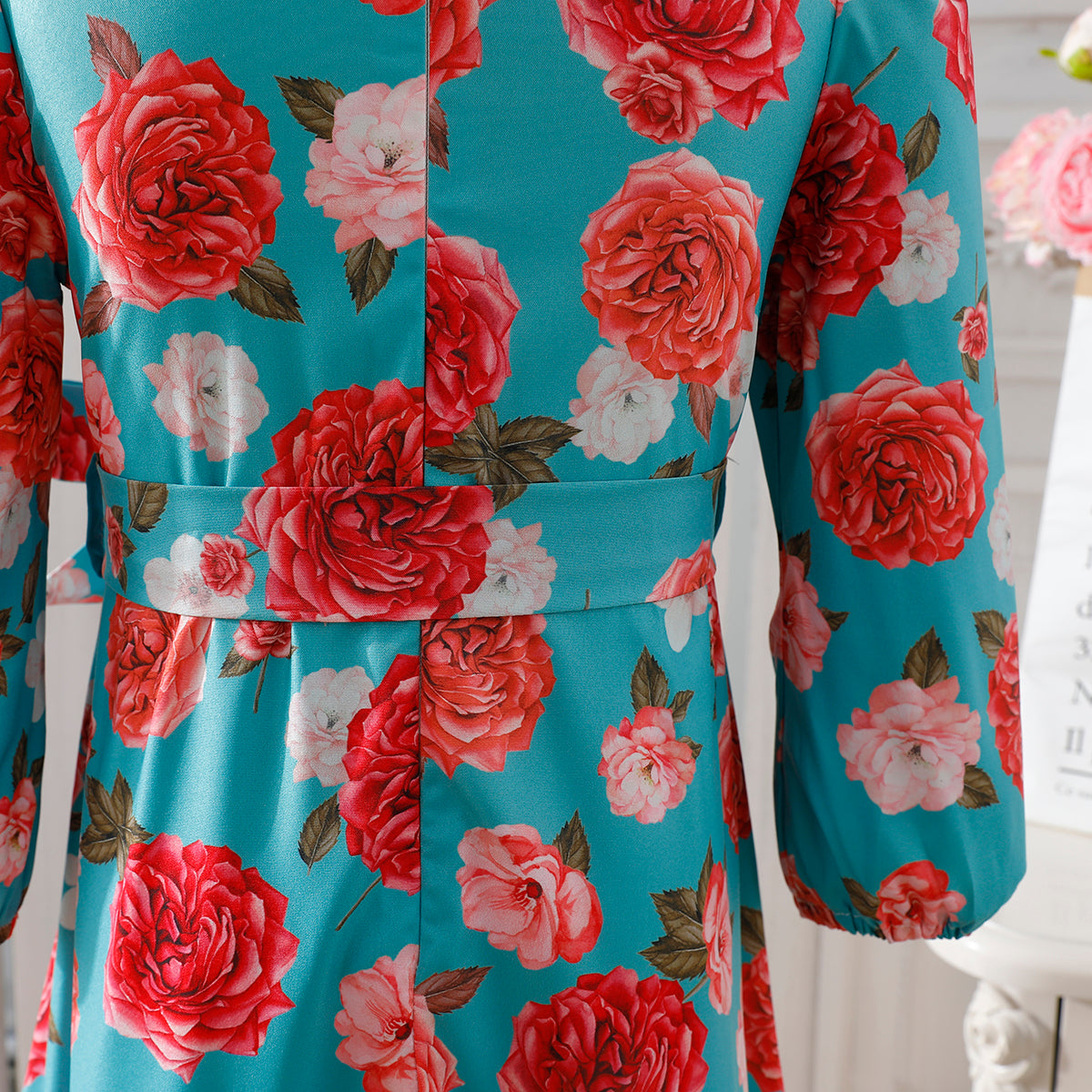 Girls' Aqua Blue Floral Long-Sleeve Maxi Dress Wholesale