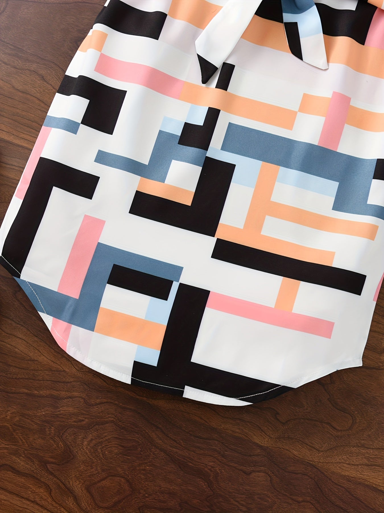 Girls' Geometric Print Belted Tunic Dress Wholesale